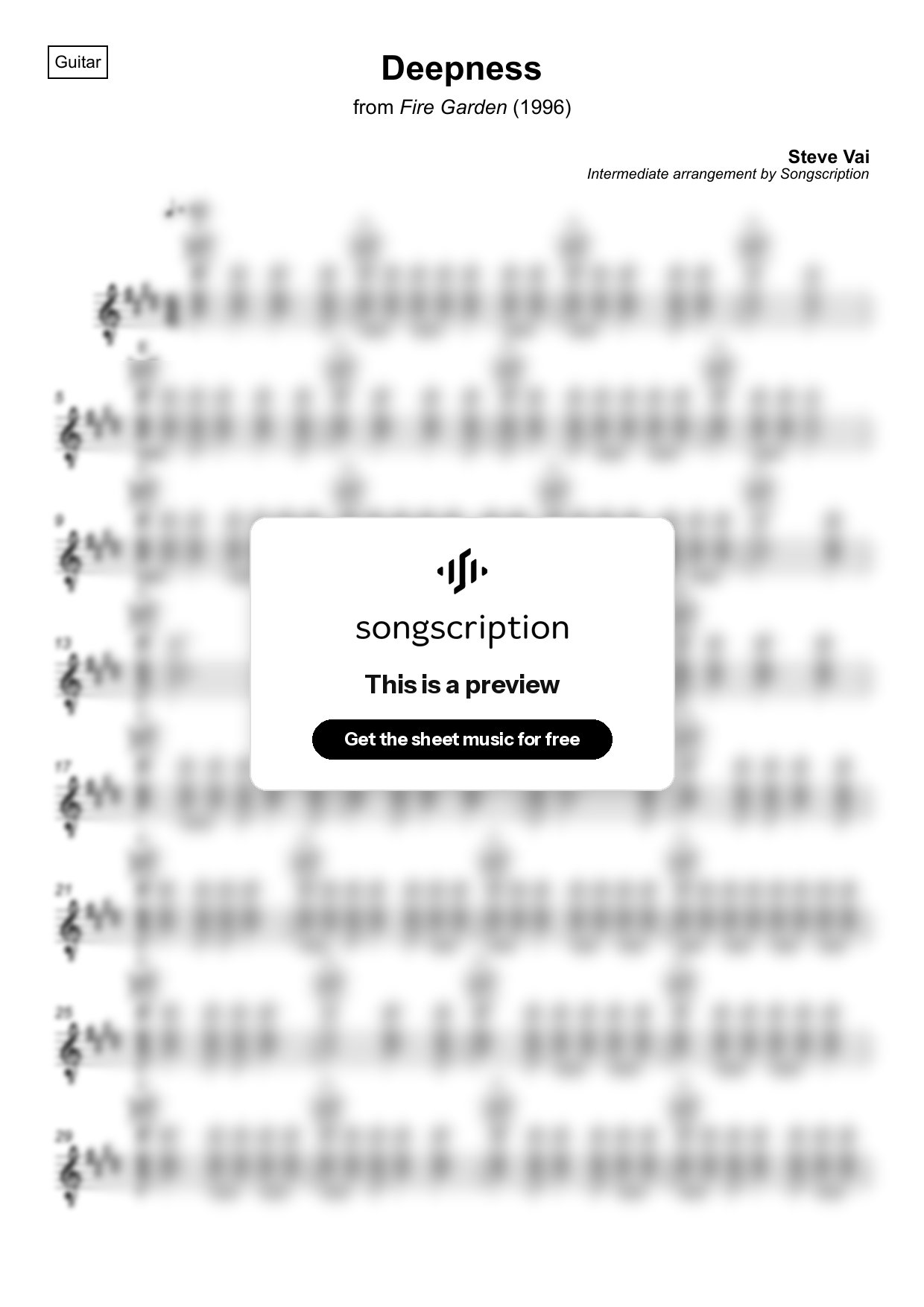 Intermediate Acoustic Guitar Sheet Music for "Deepness" by Steve Vai