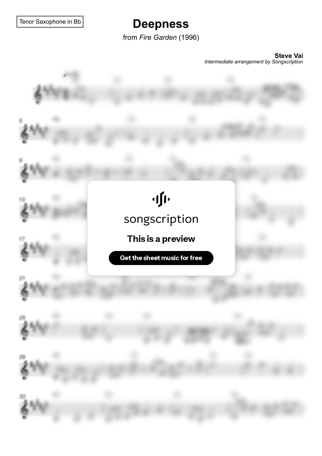 Intermediate Tenor Sax Sheet Music for "Deepness" by Steve Vai