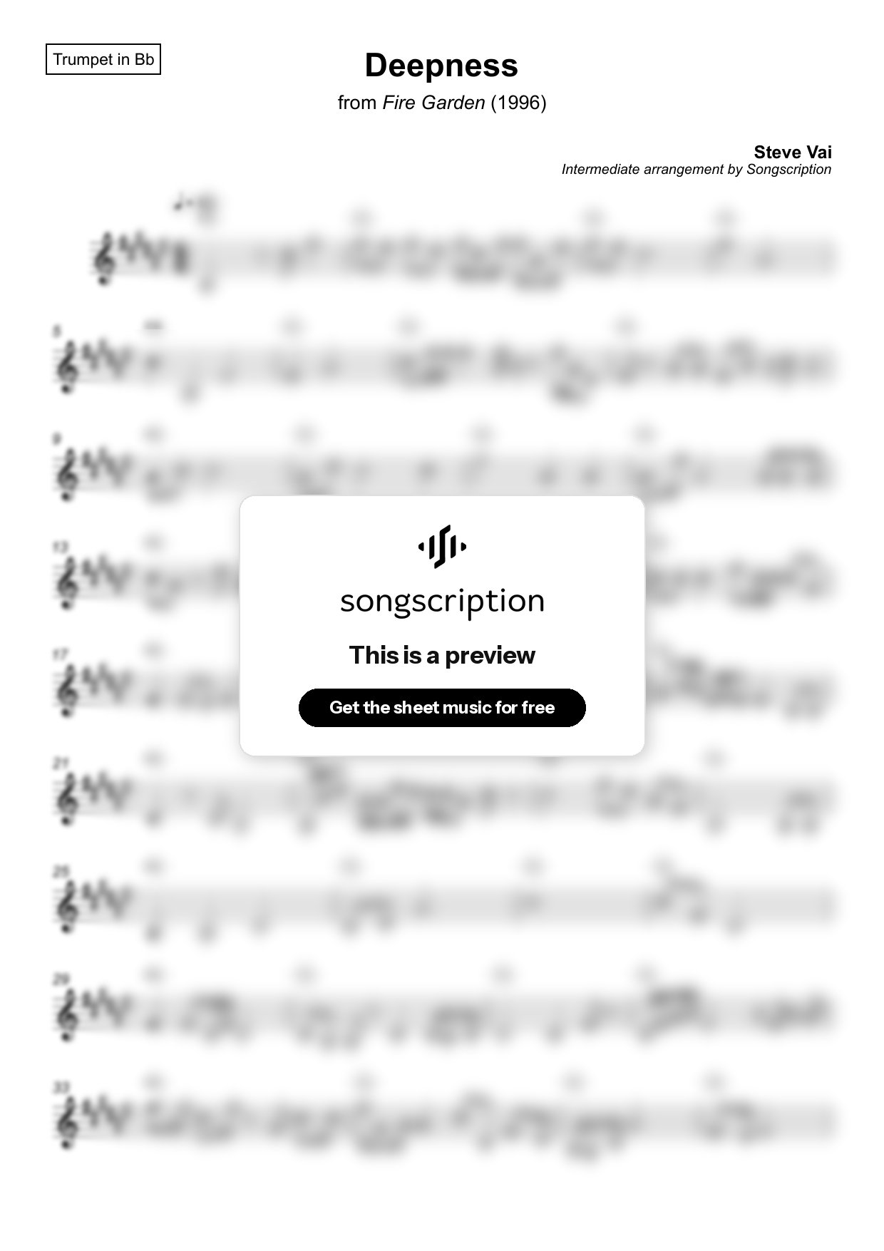Intermediate Trumpet Sheet Music for "Deepness" by Steve Vai