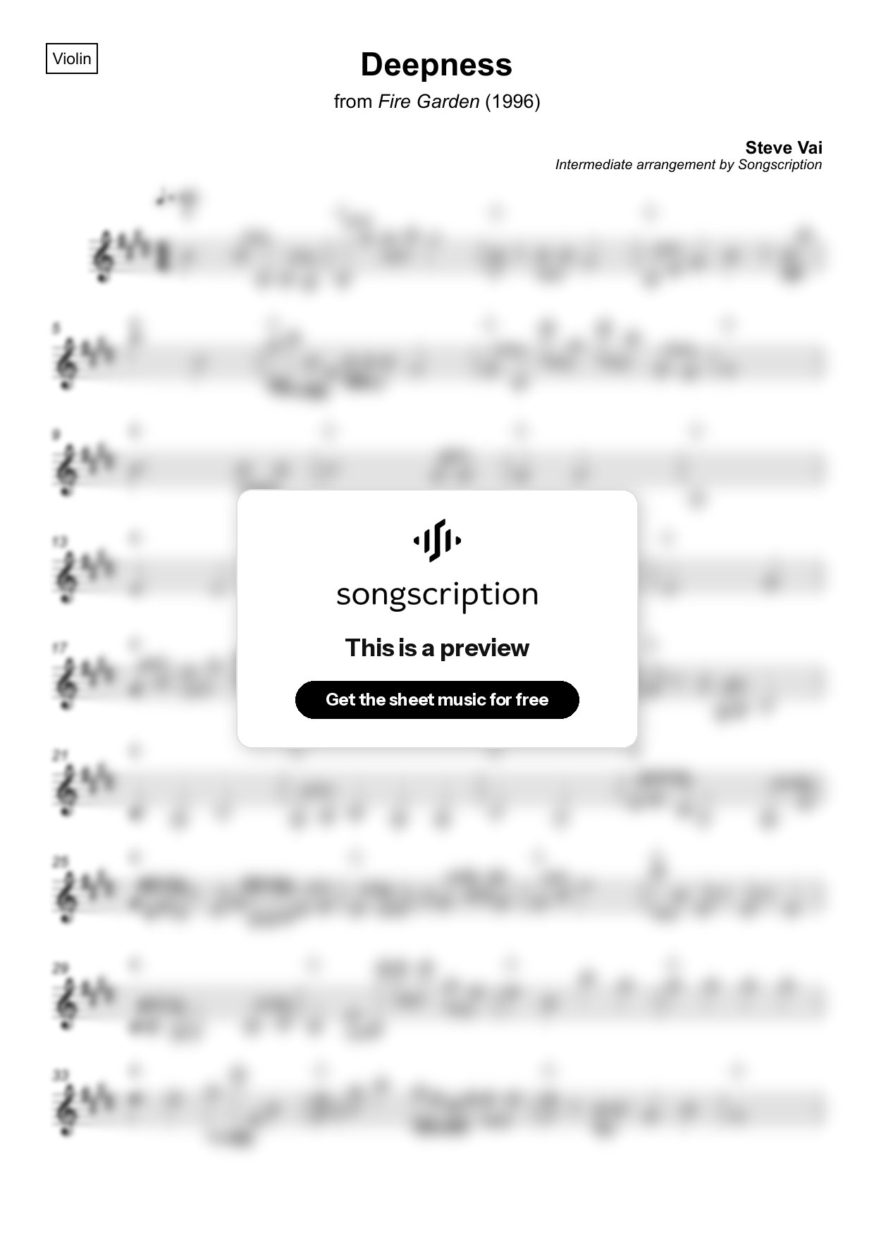 Intermediate Violin Sheet Music for "Deepness" by Steve Vai