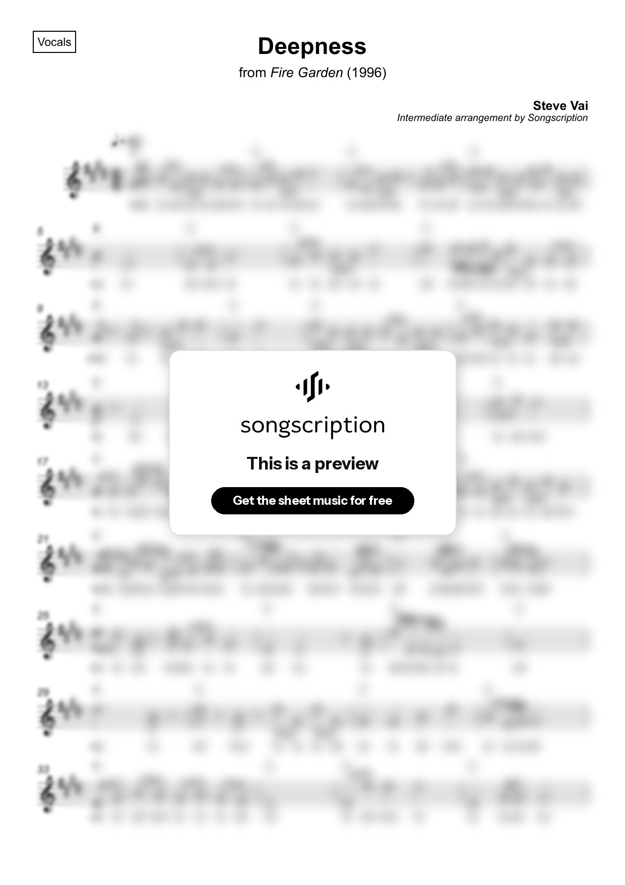 Intermediate Vocals Sheet Music for "Deepness" by Steve Vai