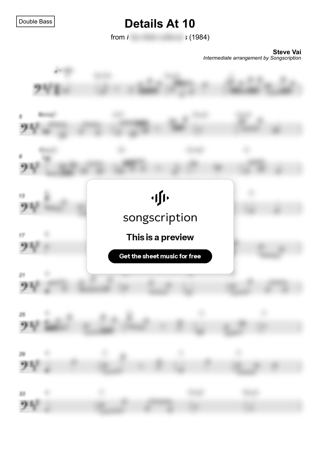 Intermediate Double Bass Sheet Music for "Details At 10" by Steve Vai