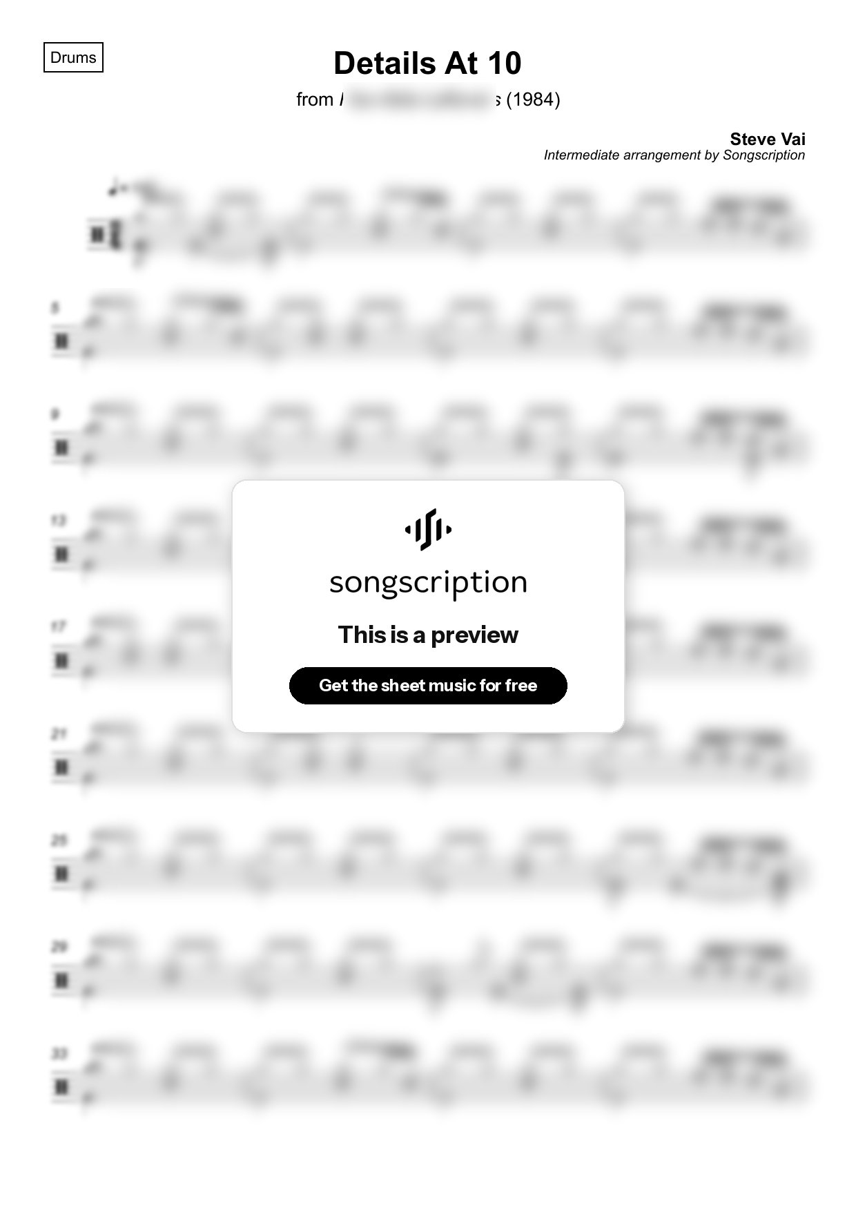 Intermediate Drums Sheet Music for "Details At 10" by Steve Vai
