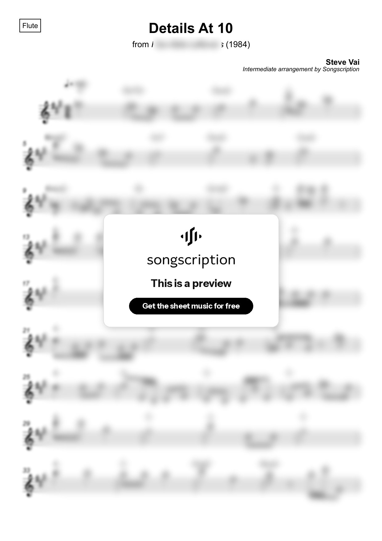 Intermediate Flute Sheet Music for "Details At 10" by Steve Vai
