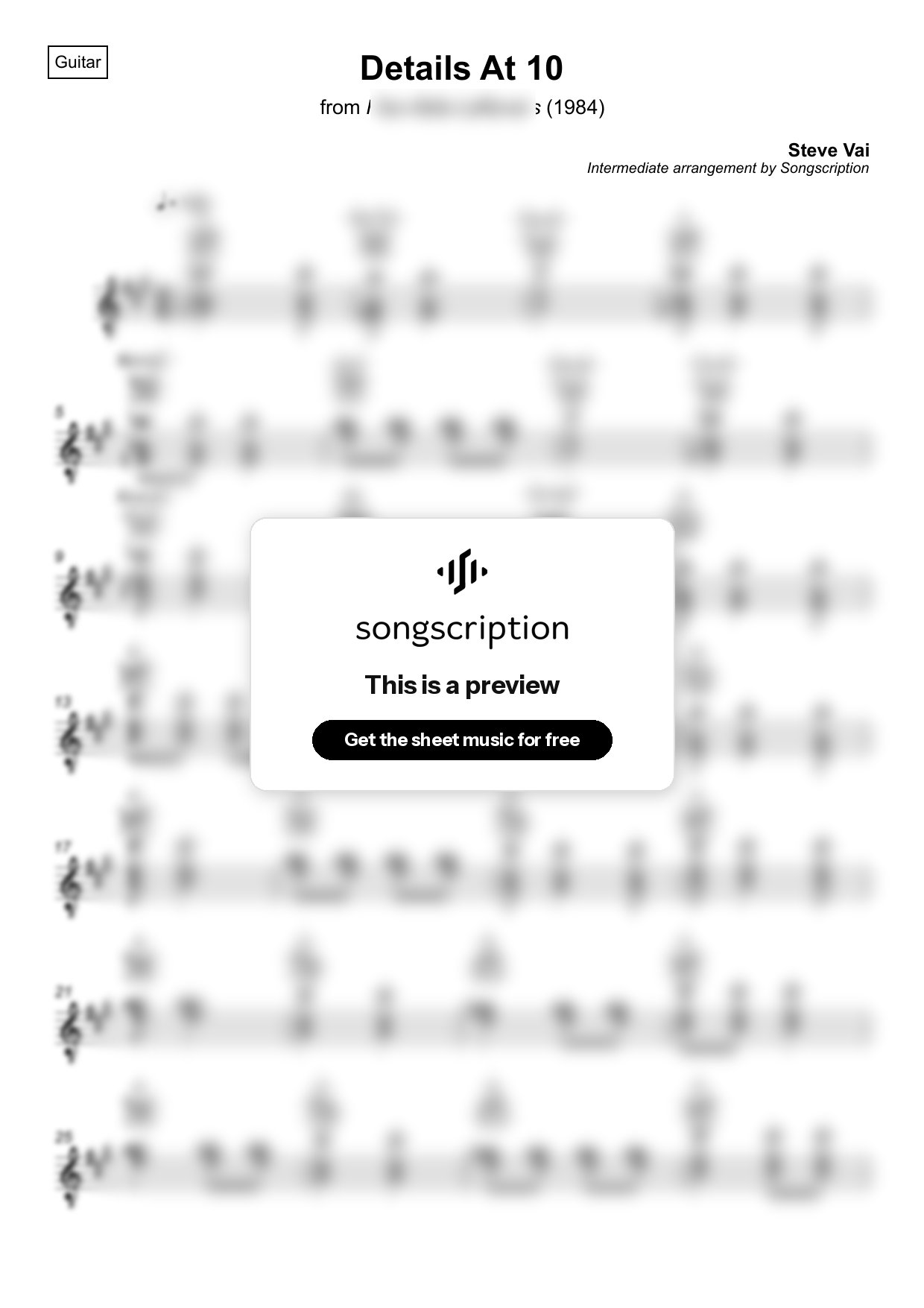 Intermediate Acoustic Guitar Sheet Music for "Details At 10" by Steve Vai