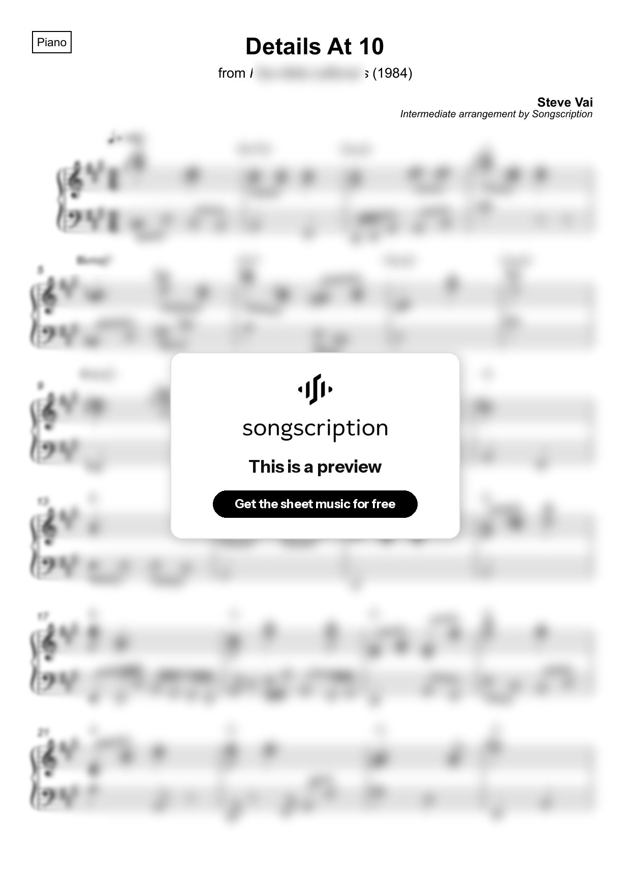 Intermediate Piano Sheet Music for "Details At 10" by Steve Vai