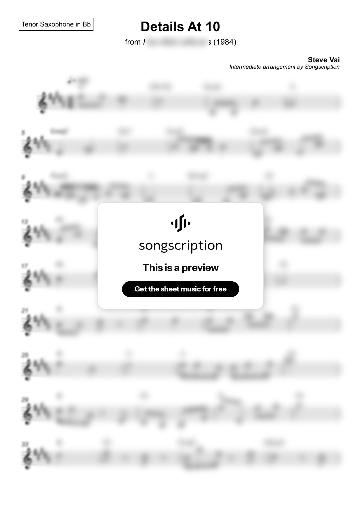 Intermediate Tenor Sax Sheet Music for "Details At 10" by Steve Vai