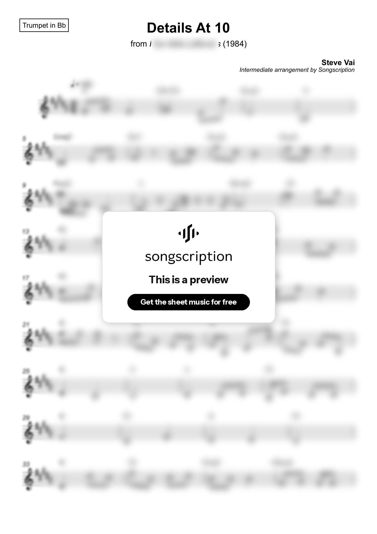 Intermediate Trumpet Sheet Music for "Details At 10" by Steve Vai