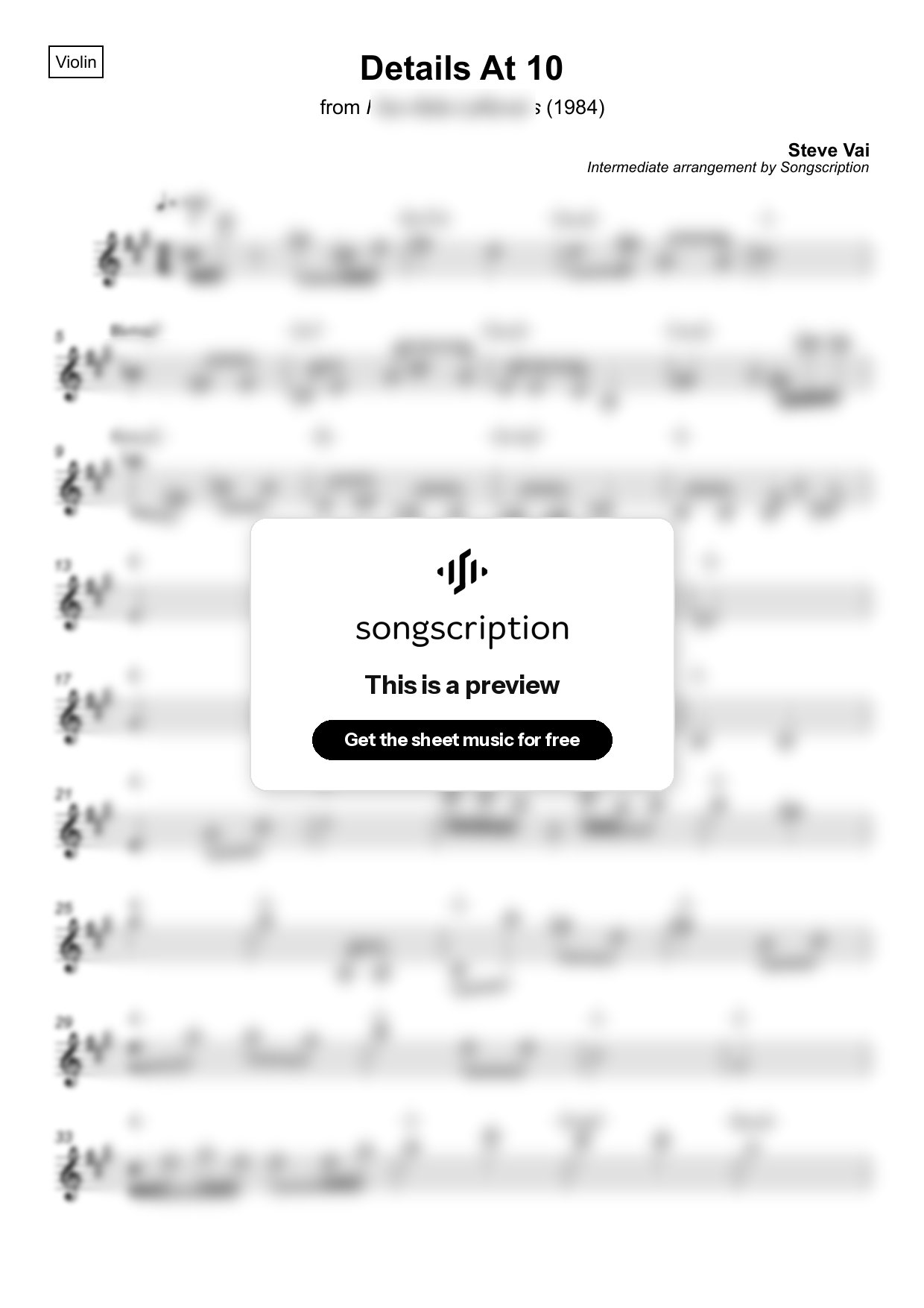 Intermediate Violin Sheet Music for "Details At 10" by Steve Vai
