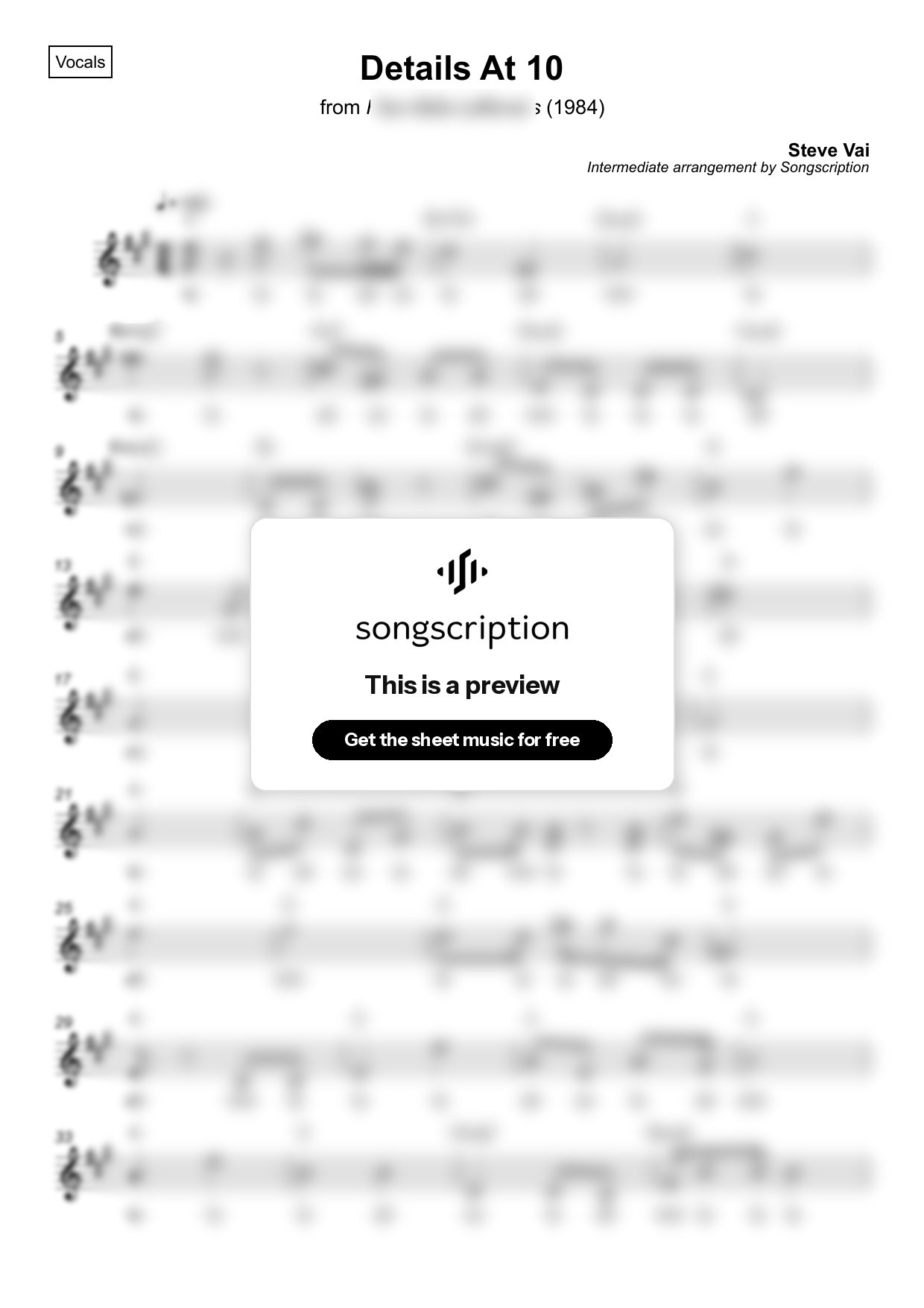 Intermediate Vocals Sheet Music for "Details At 10" by Steve Vai