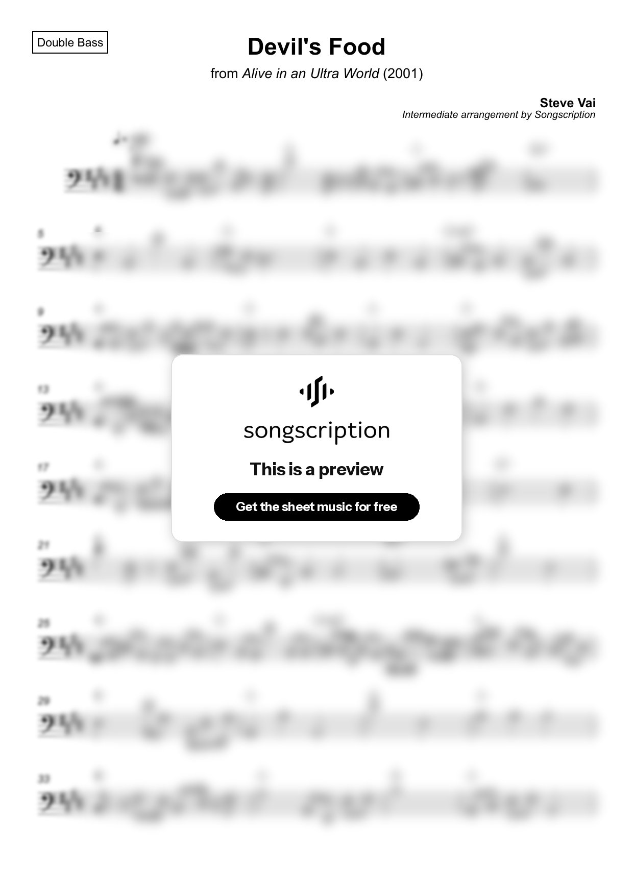 Intermediate Double Bass Sheet Music for "Devil's Food" by Steve Vai