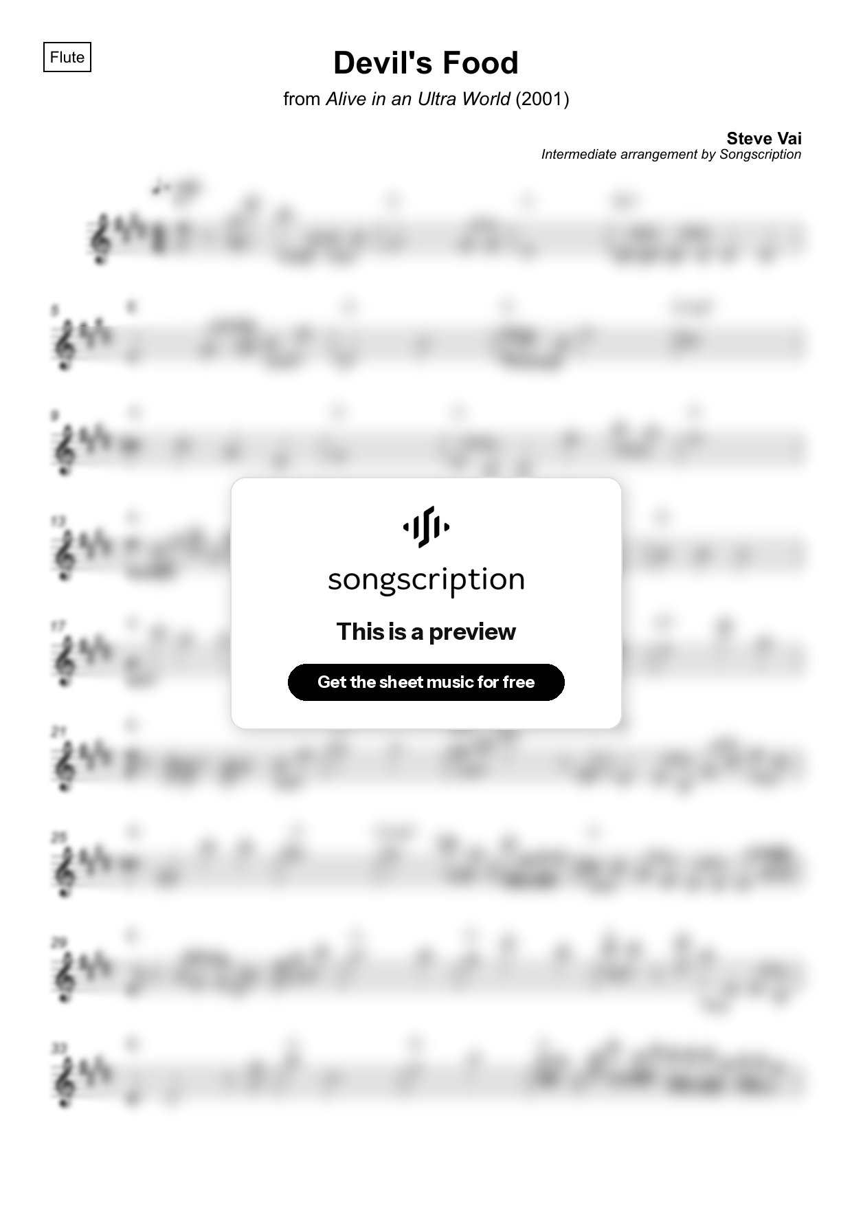 Intermediate Flute Sheet Music for "Devil's Food" by Steve Vai