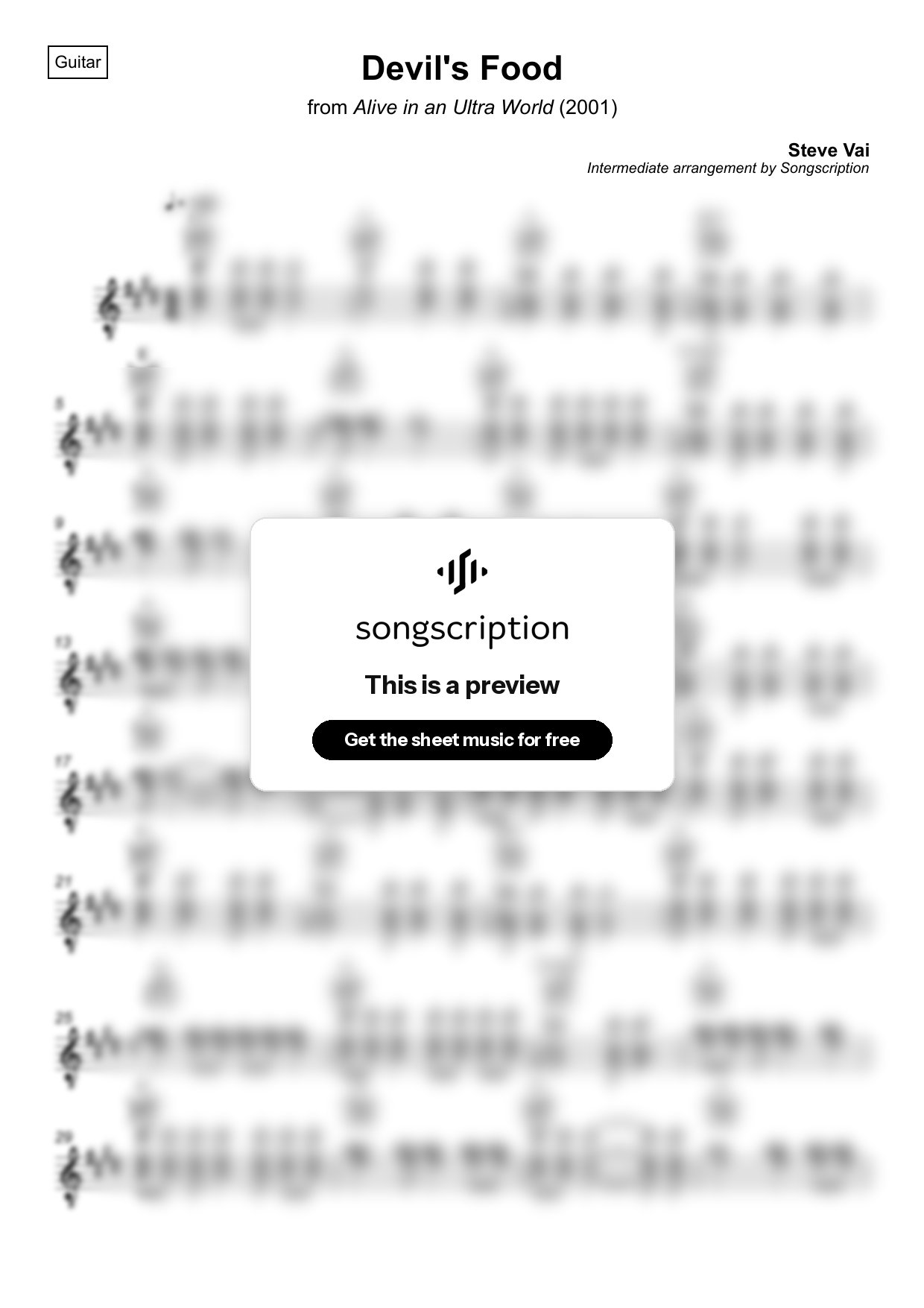 Intermediate Acoustic Guitar Sheet Music for "Devil's Food" by Steve Vai