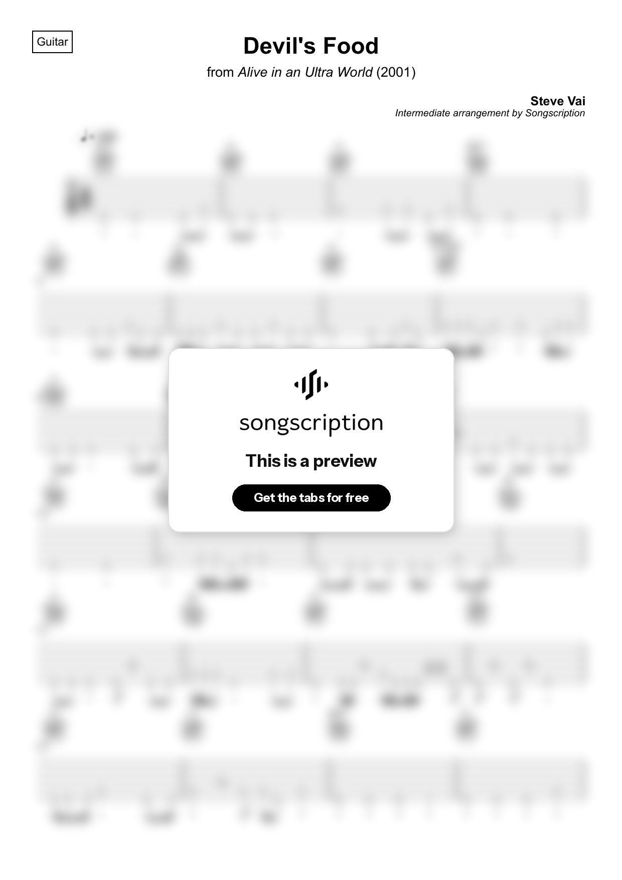 Intermediate Acoustic Guitar Tabs for "Devil's Food" by Steve Vai