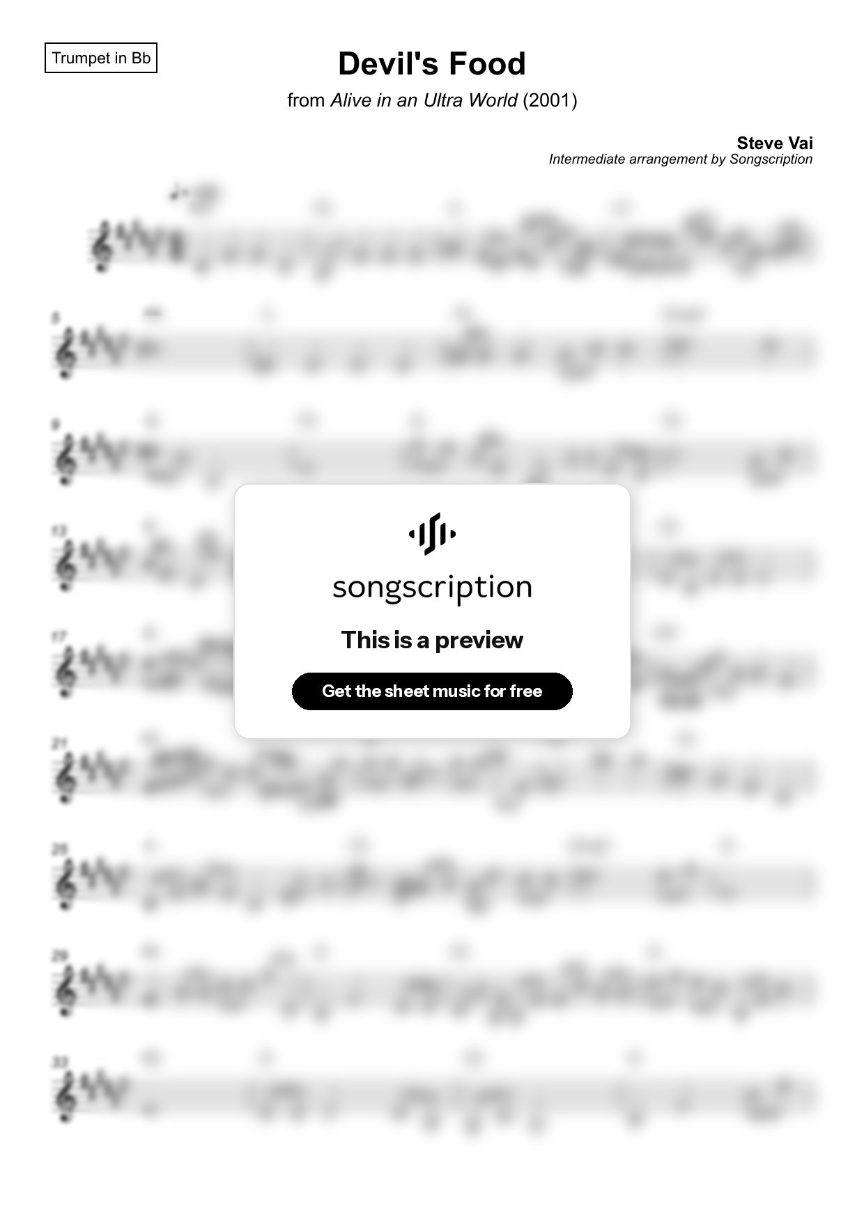 Intermediate Trumpet Sheet Music for "Devil's Food" by Steve Vai