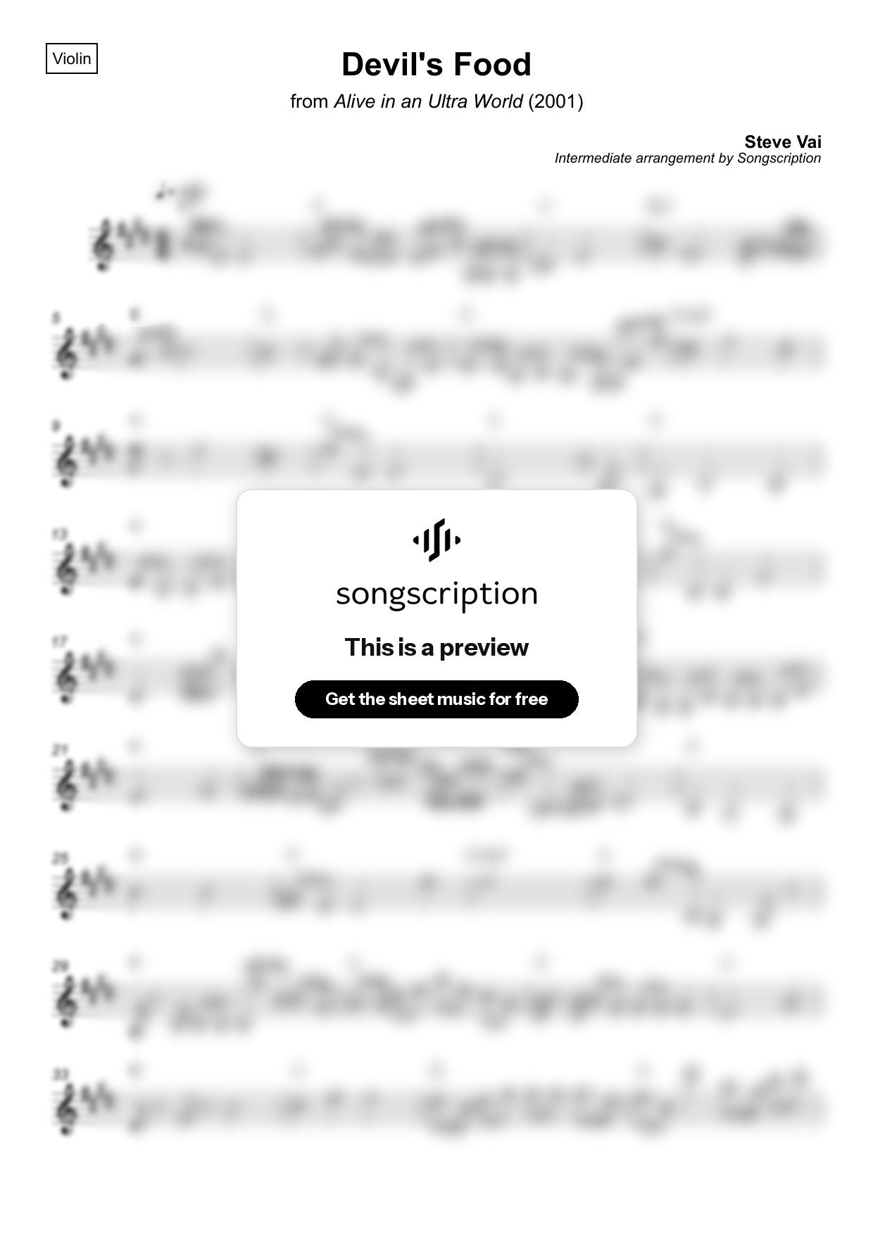 Intermediate Violin Sheet Music for "Devil's Food" by Steve Vai