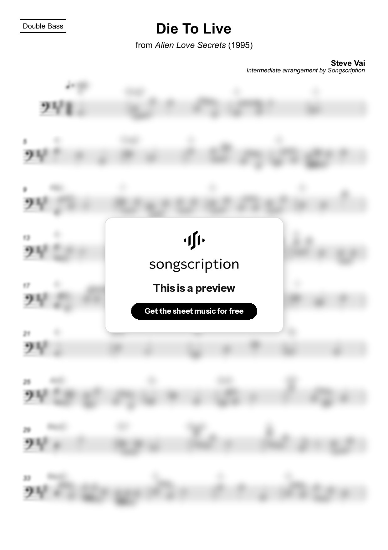 Intermediate Double Bass Sheet Music for "Die To Live" by Steve Vai