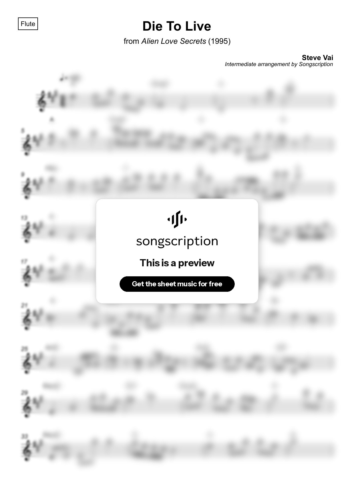 Intermediate Flute Sheet Music for "Die To Live" by Steve Vai
