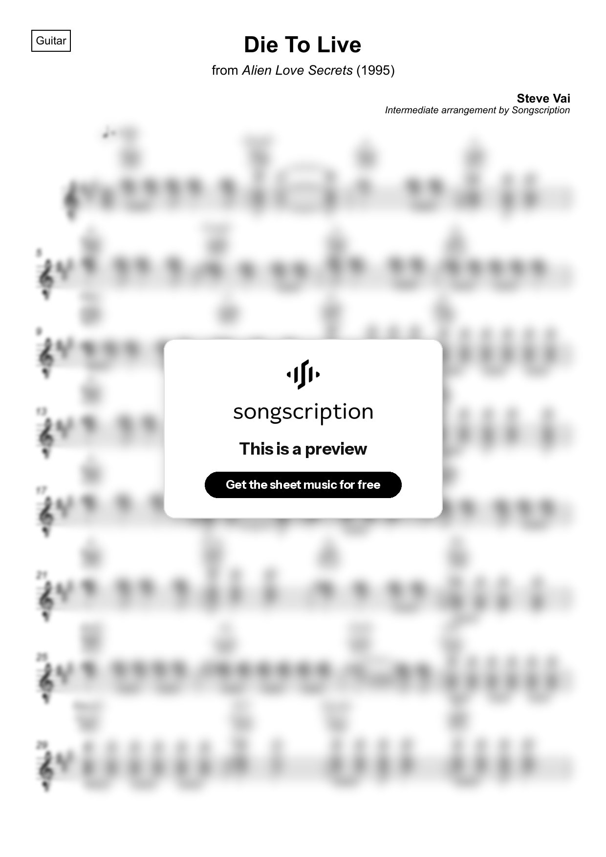 Intermediate Acoustic Guitar Sheet Music for "Die To Live" by Steve Vai