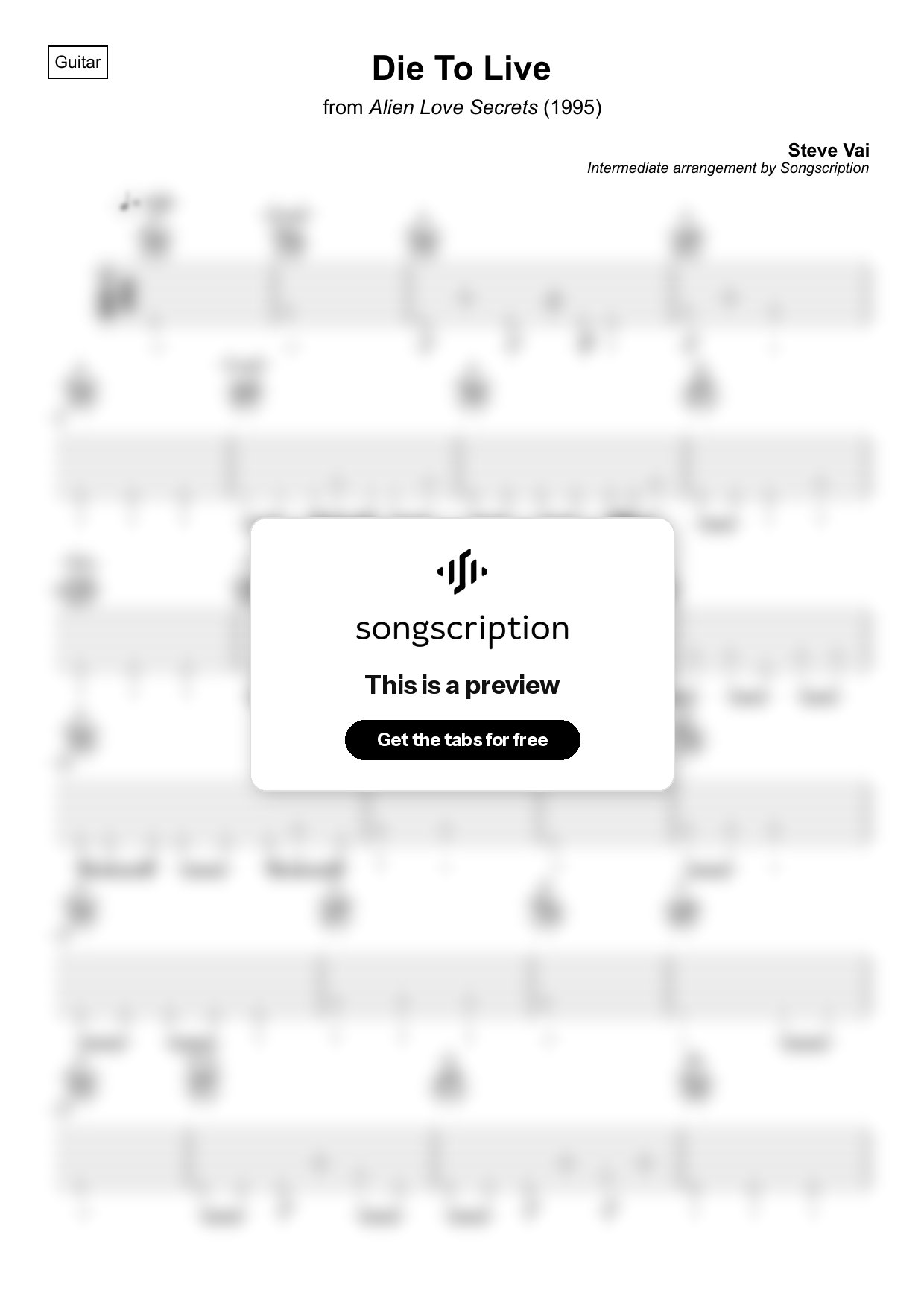 Intermediate Acoustic Guitar Tabs for "Die To Live" by Steve Vai
