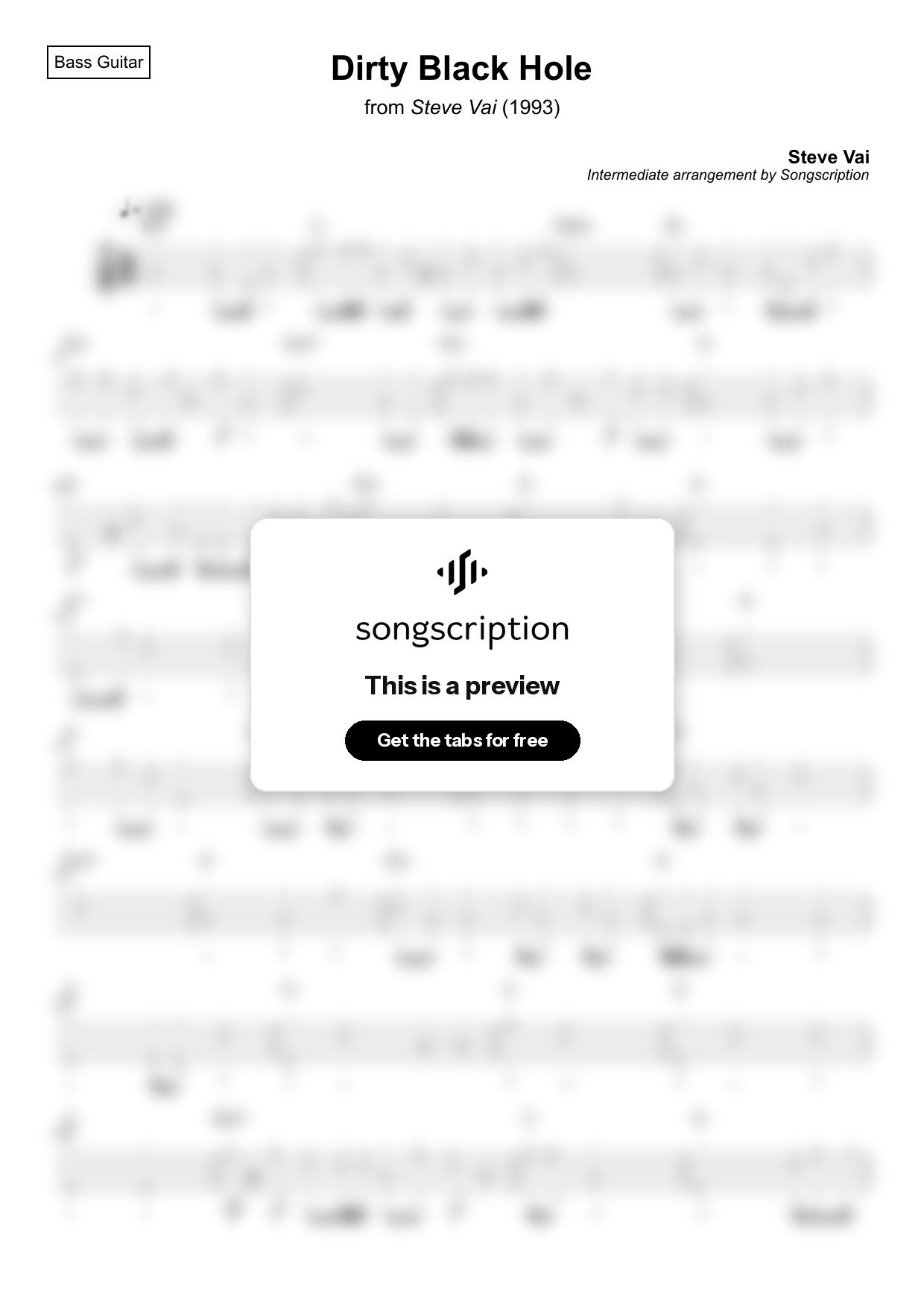 Intermediate Bass Guitar Tabs for "Dirty Black Hole" by Steve Vai