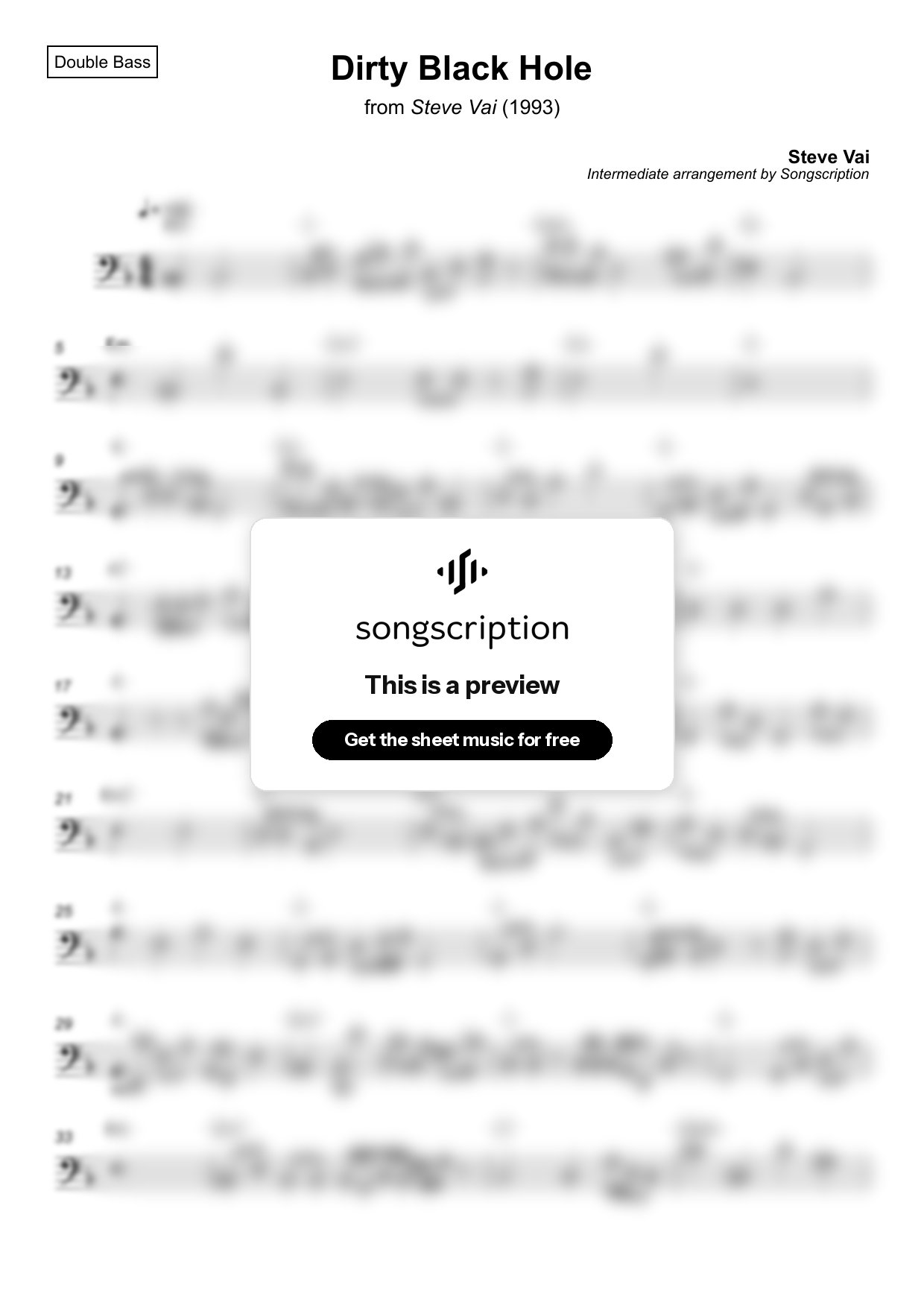 Intermediate Double Bass Sheet Music for "Dirty Black Hole" by Steve Vai