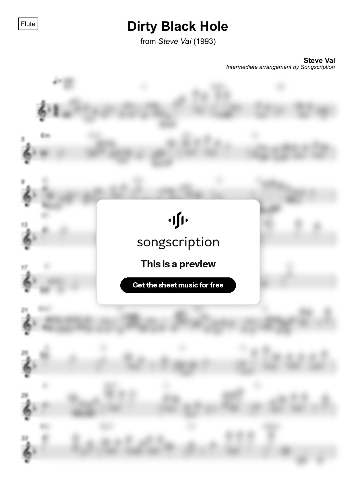 Intermediate Flute Sheet Music for "Dirty Black Hole" by Steve Vai