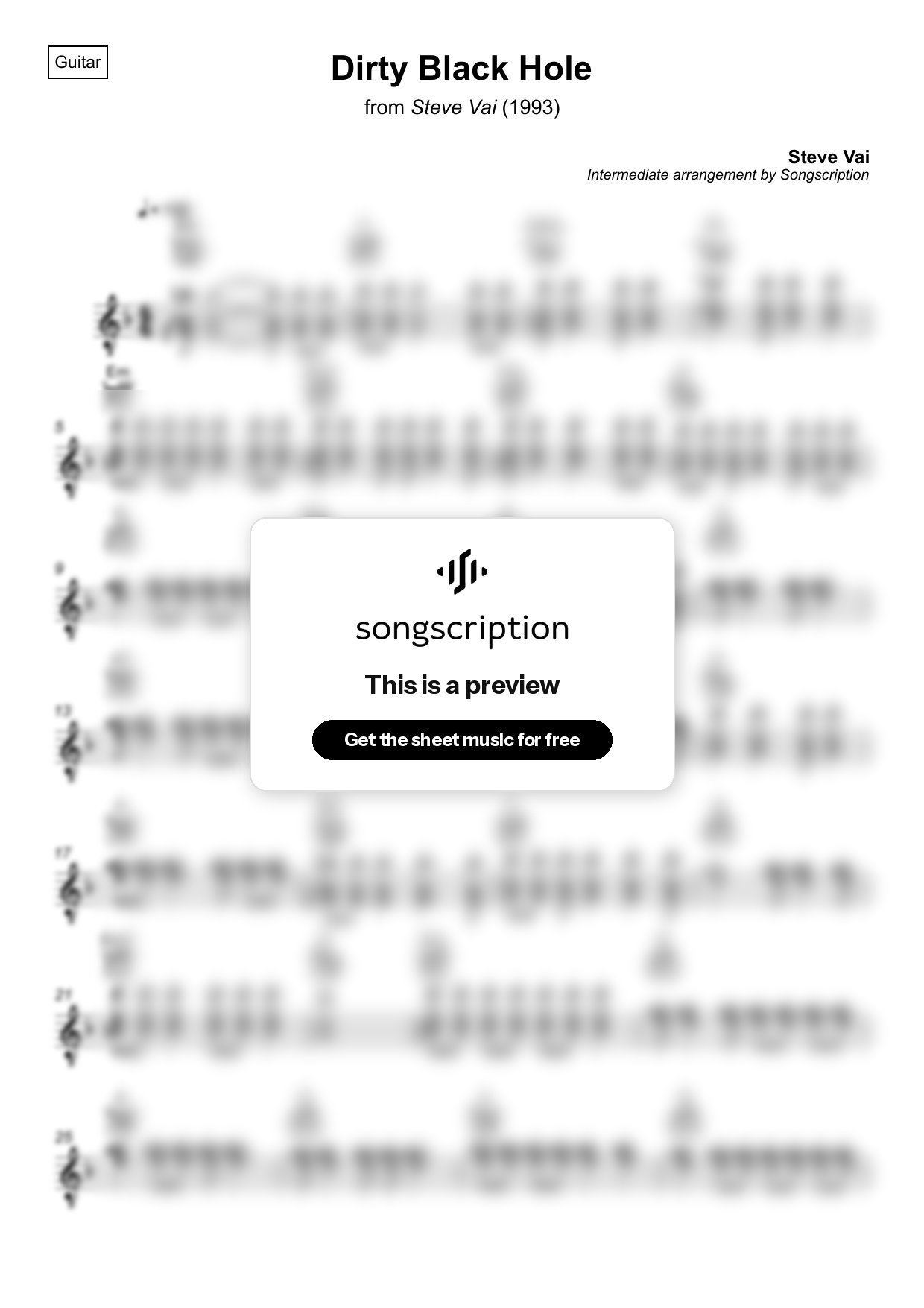 Intermediate Acoustic Guitar Sheet Music for "Dirty Black Hole" by Steve Vai