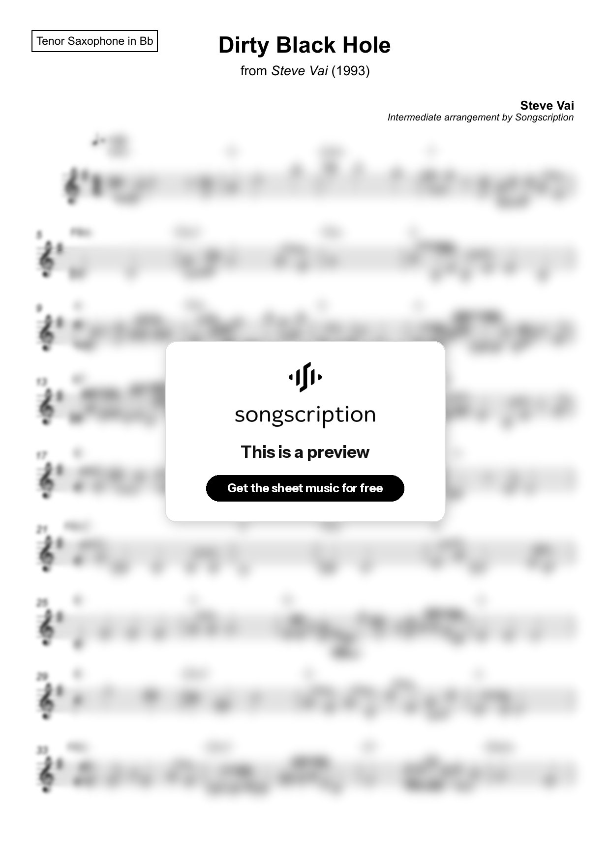 Intermediate Tenor Sax Sheet Music for "Dirty Black Hole" by Steve Vai