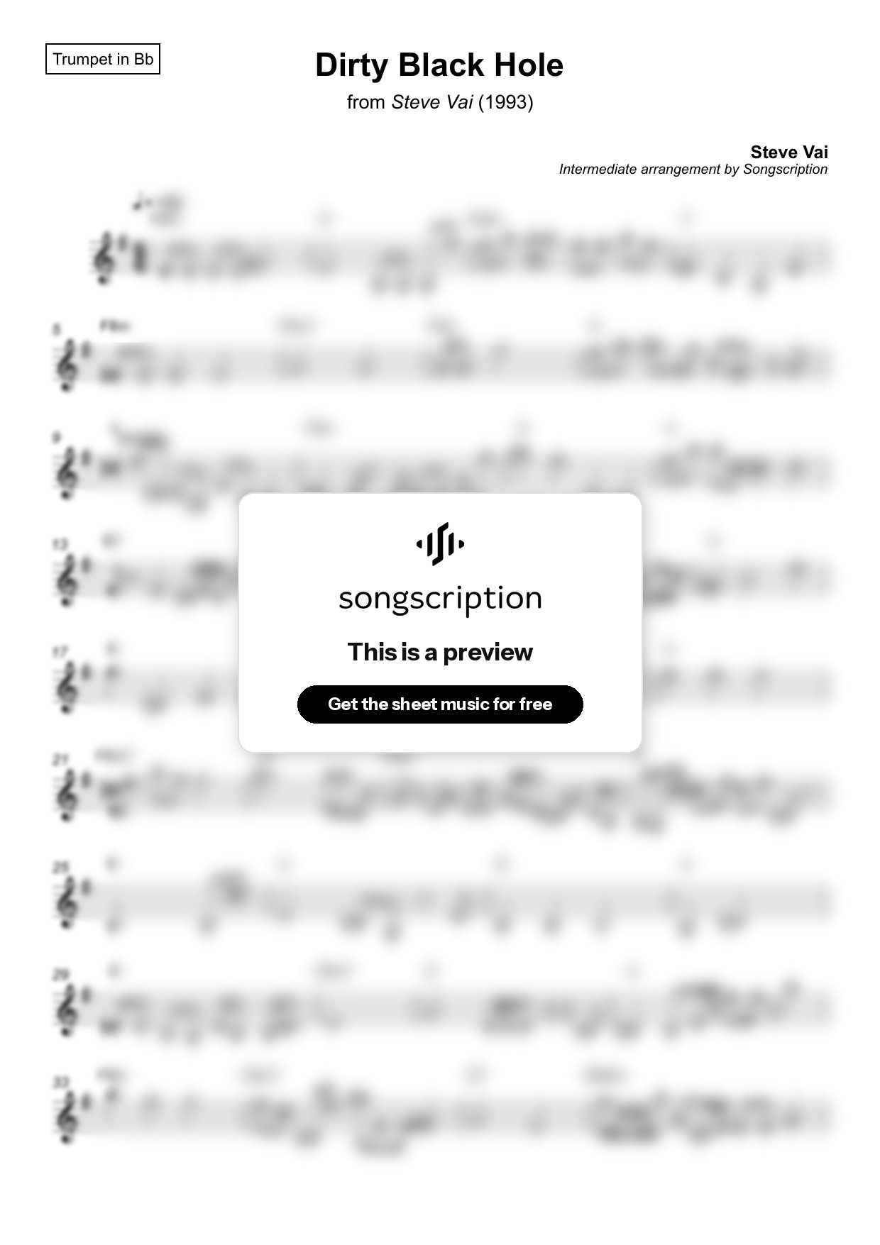 Intermediate Trumpet Sheet Music for "Dirty Black Hole" by Steve Vai