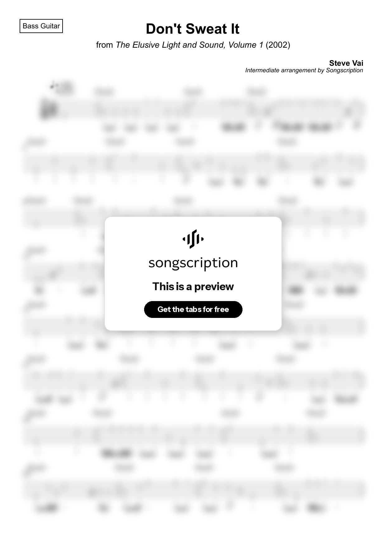 Intermediate Bass Guitar Tabs for "Don't Sweat It" by Steve Vai