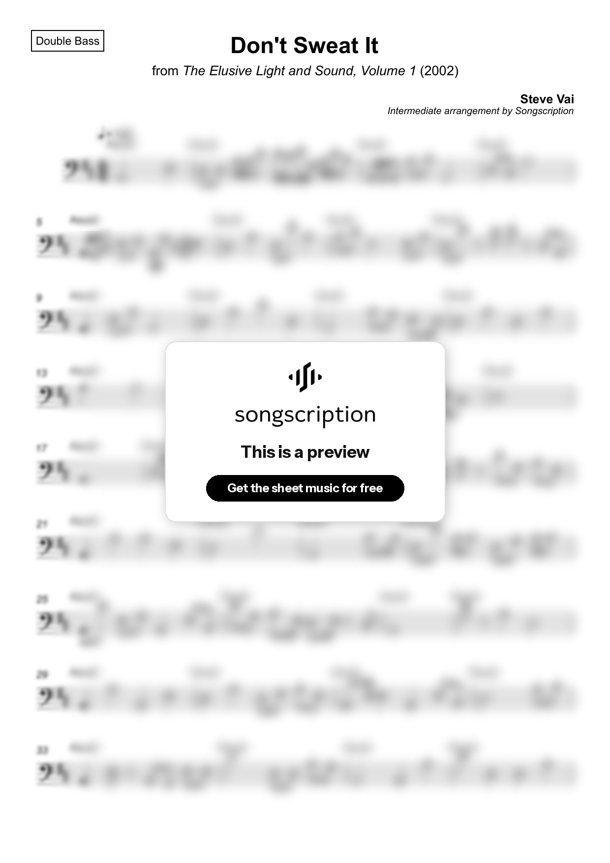 Intermediate Double Bass Sheet Music for "Don't Sweat It" by Steve Vai