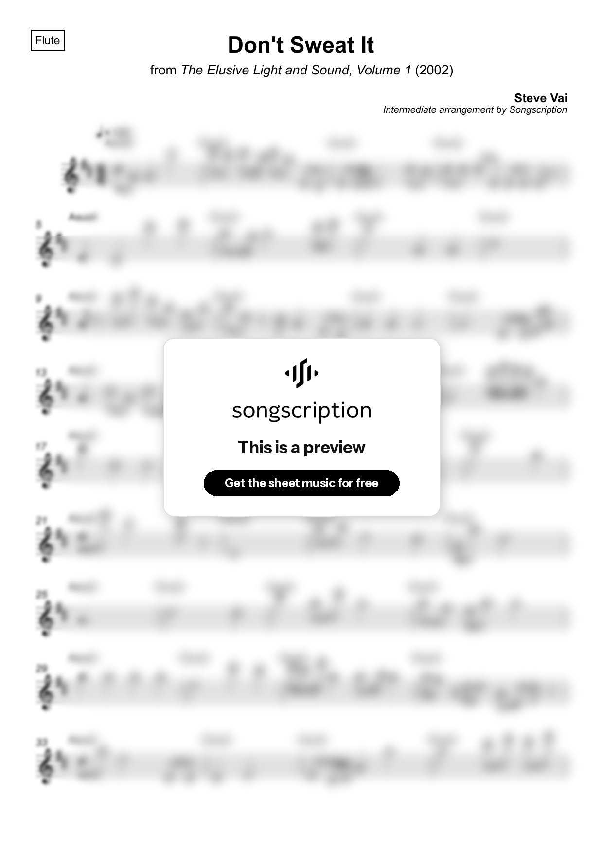 Intermediate Flute Sheet Music for "Don't Sweat It" by Steve Vai