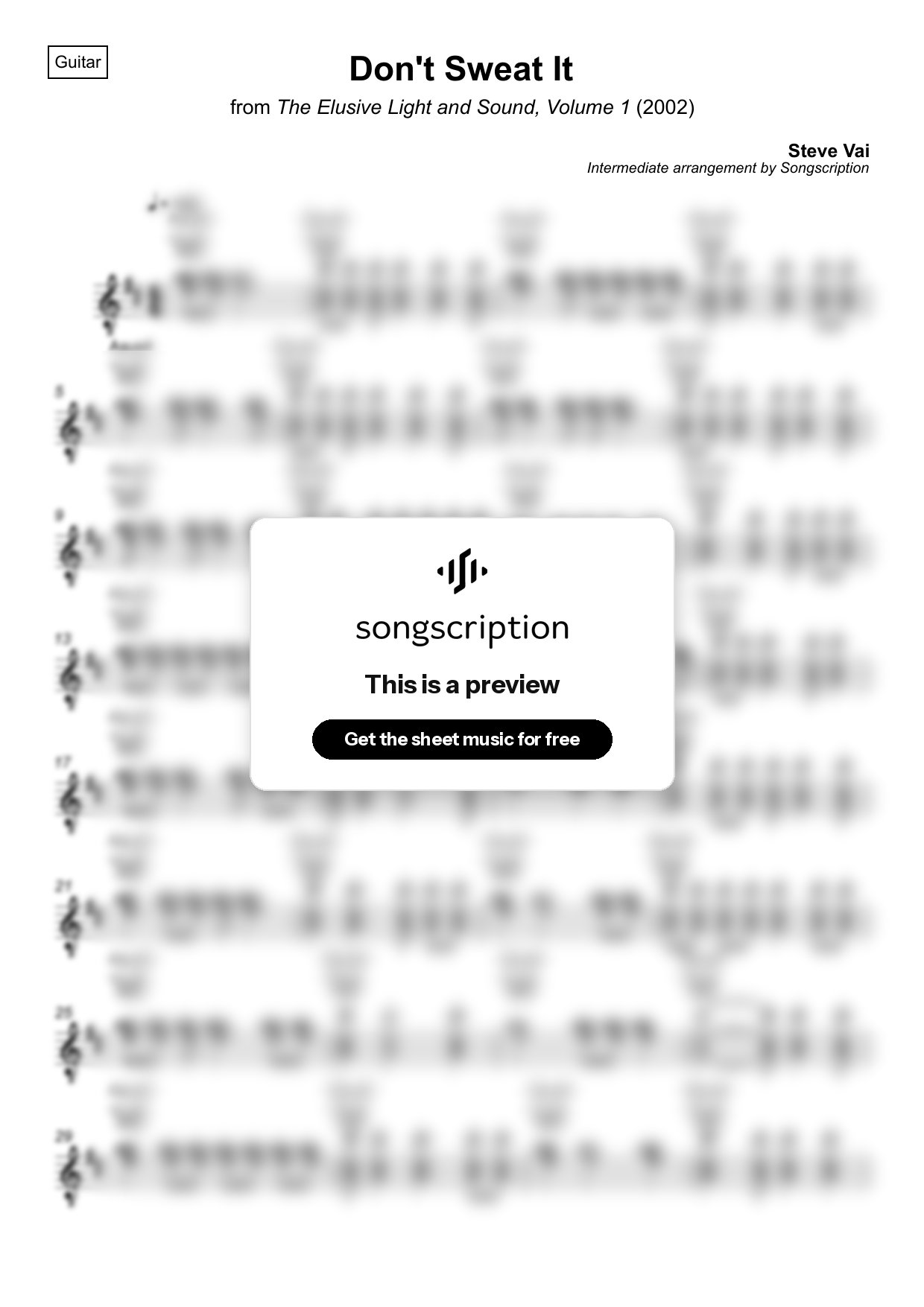 Intermediate Acoustic Guitar Sheet Music for "Don't Sweat It" by Steve Vai