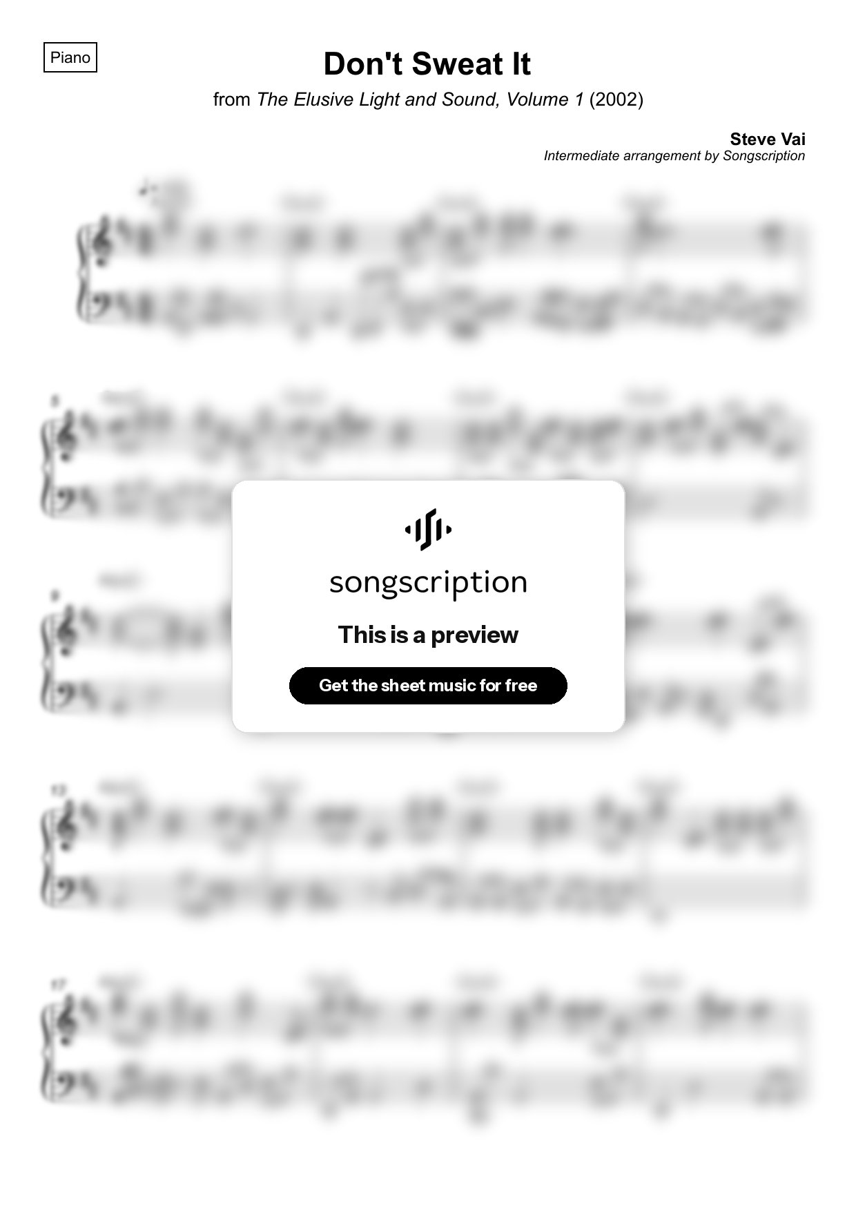 Intermediate Piano Sheet Music for "Don't Sweat It" by Steve Vai