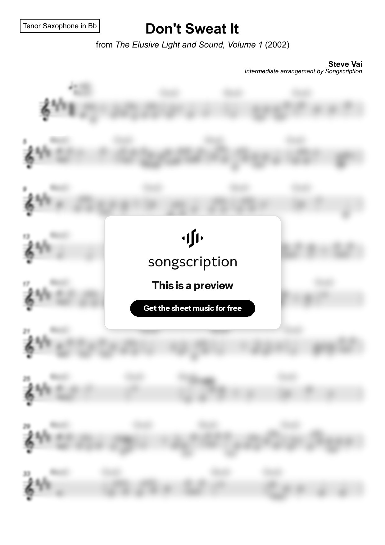 Intermediate Tenor Sax Sheet Music for "Don't Sweat It" by Steve Vai