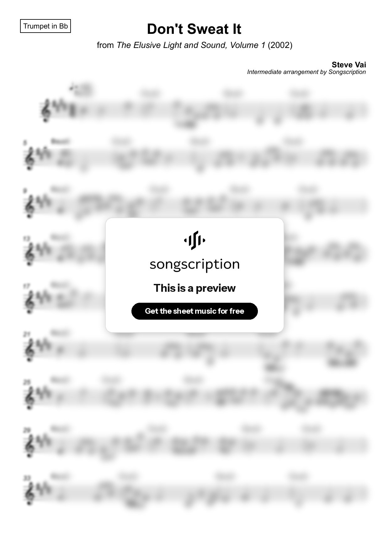 Intermediate Trumpet Sheet Music for "Don't Sweat It" by Steve Vai