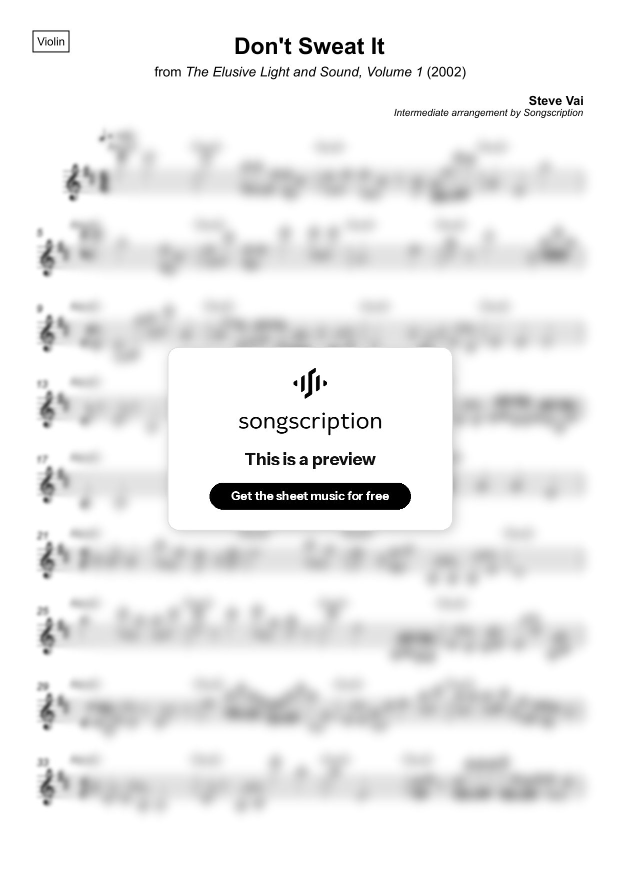 Intermediate Violin Sheet Music for "Don't Sweat It" by Steve Vai