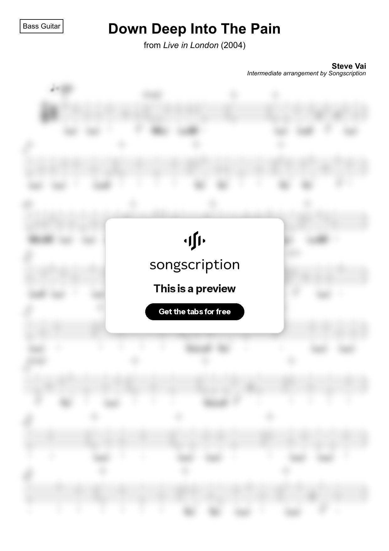 Intermediate Bass Guitar Tabs for "Down Deep Into The Pain" by Steve Vai