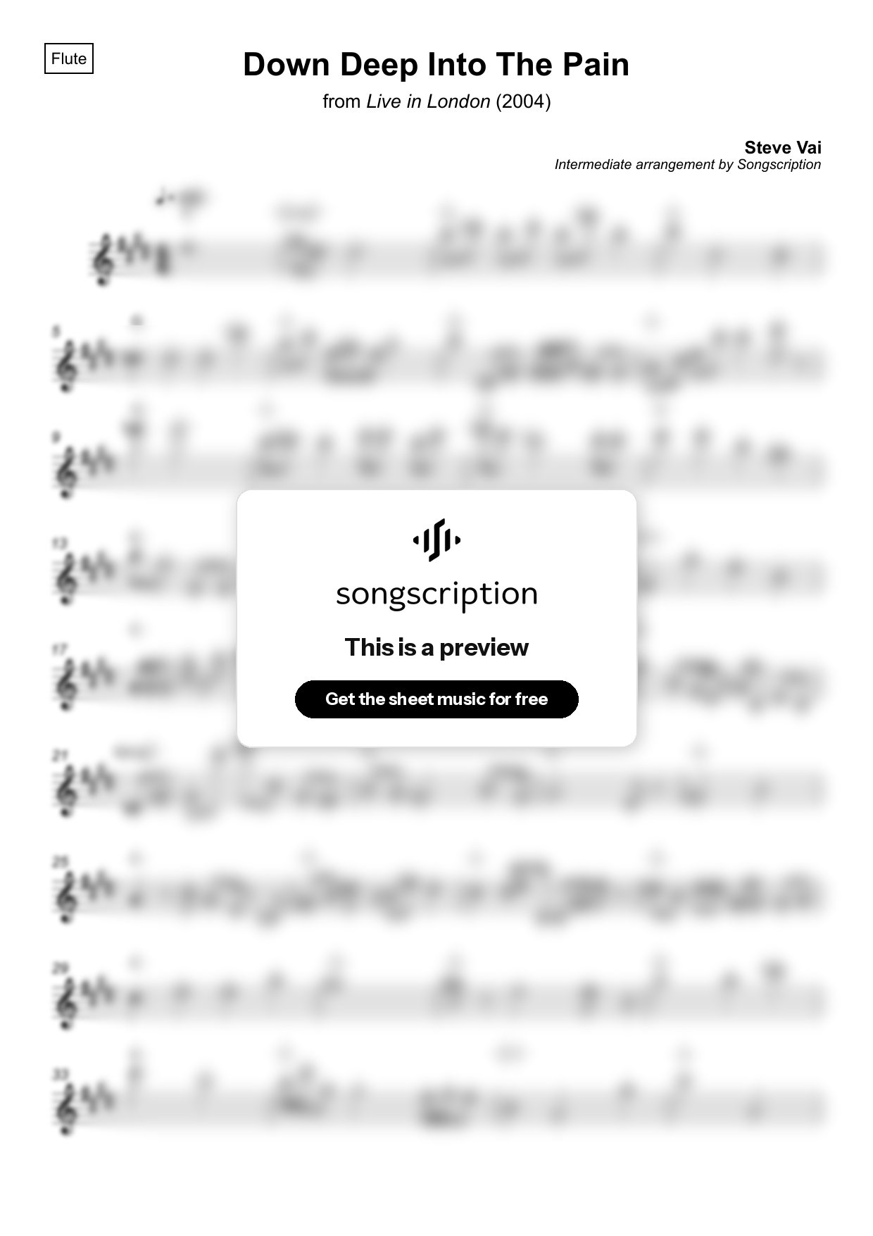 Intermediate Flute Sheet Music for "Down Deep Into The Pain" by Steve Vai
