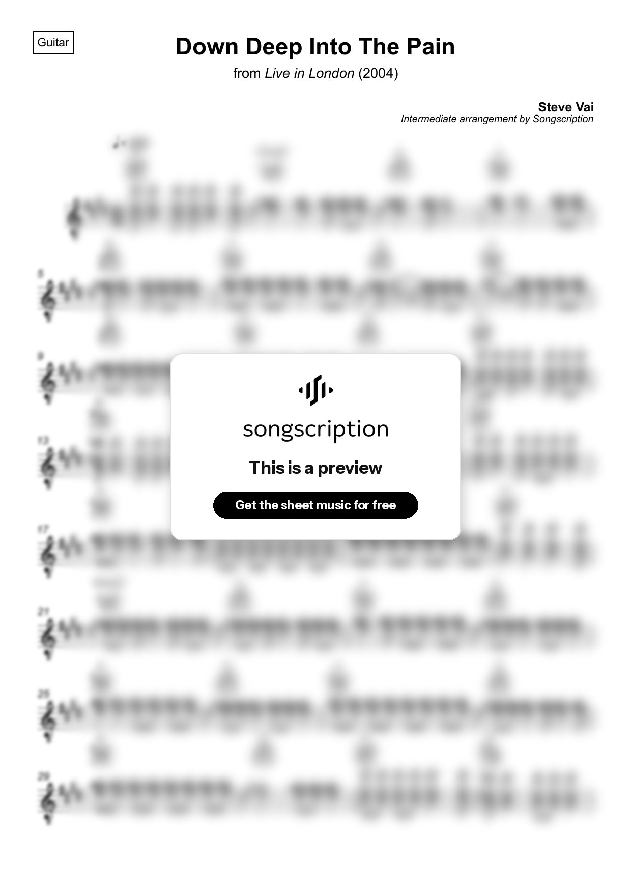 Intermediate Acoustic Guitar Sheet Music for "Down Deep Into The Pain" by Steve Vai