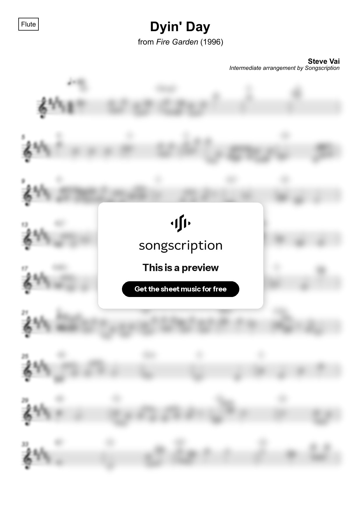 Intermediate Flute Sheet Music for "Dyin' Day" by Steve Vai