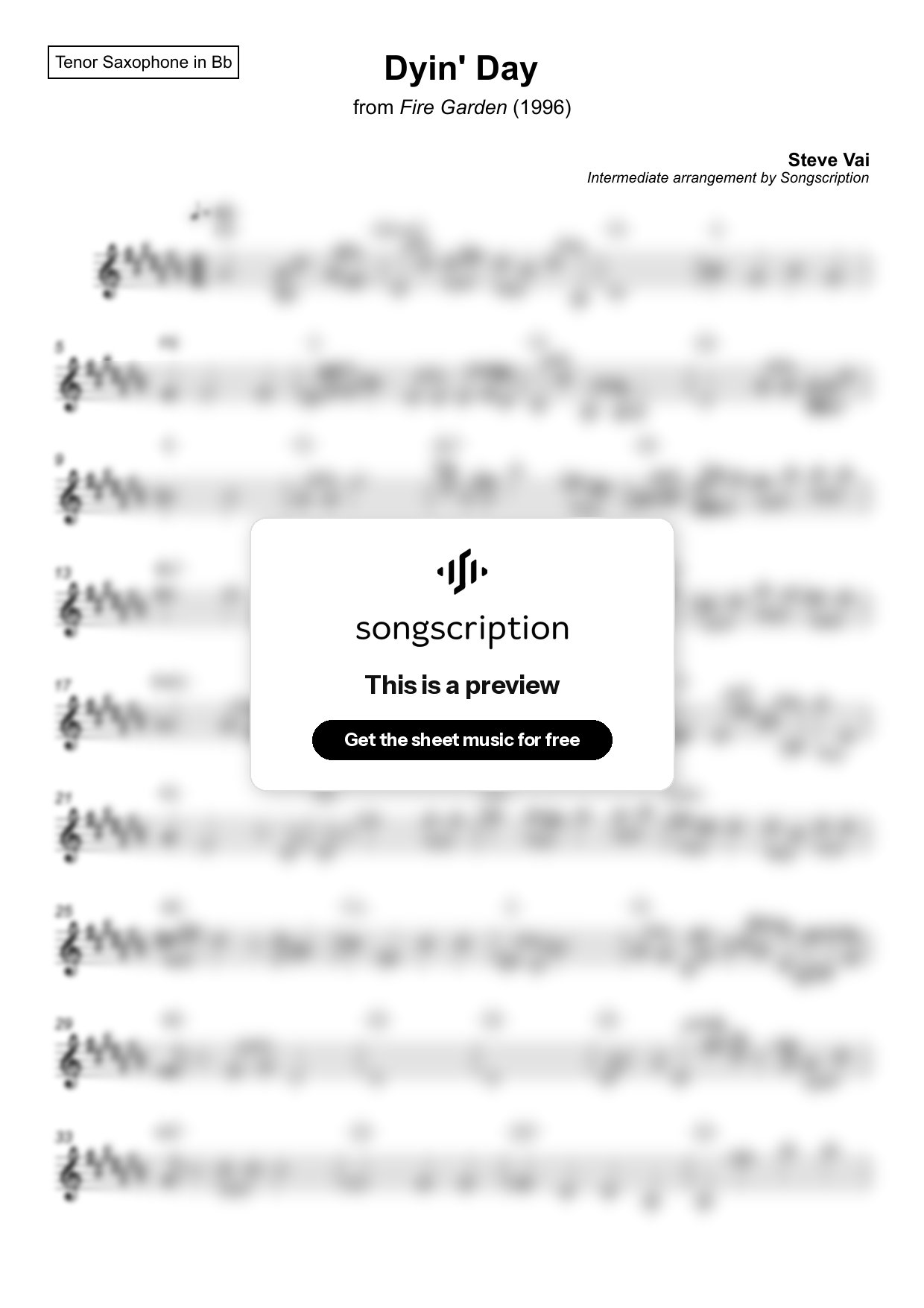 Intermediate Tenor Sax Sheet Music for "Dyin' Day" by Steve Vai