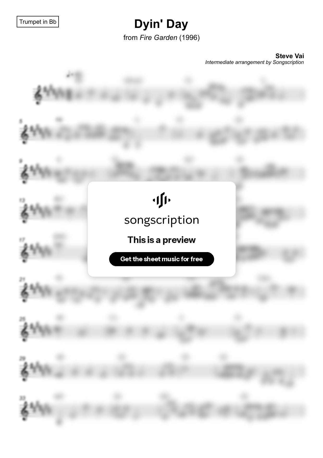 Intermediate Trumpet Sheet Music for "Dyin' Day" by Steve Vai