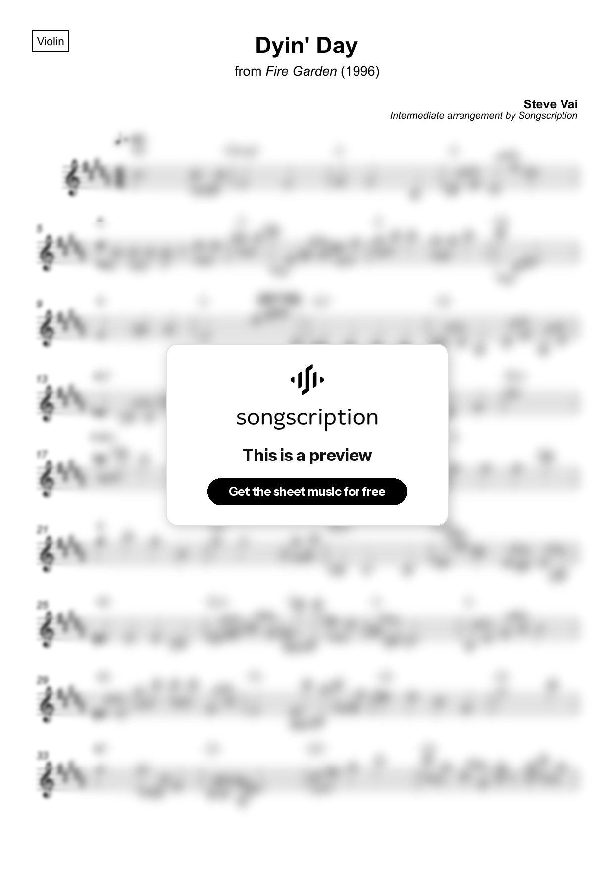 Intermediate Violin Sheet Music for "Dyin' Day" by Steve Vai