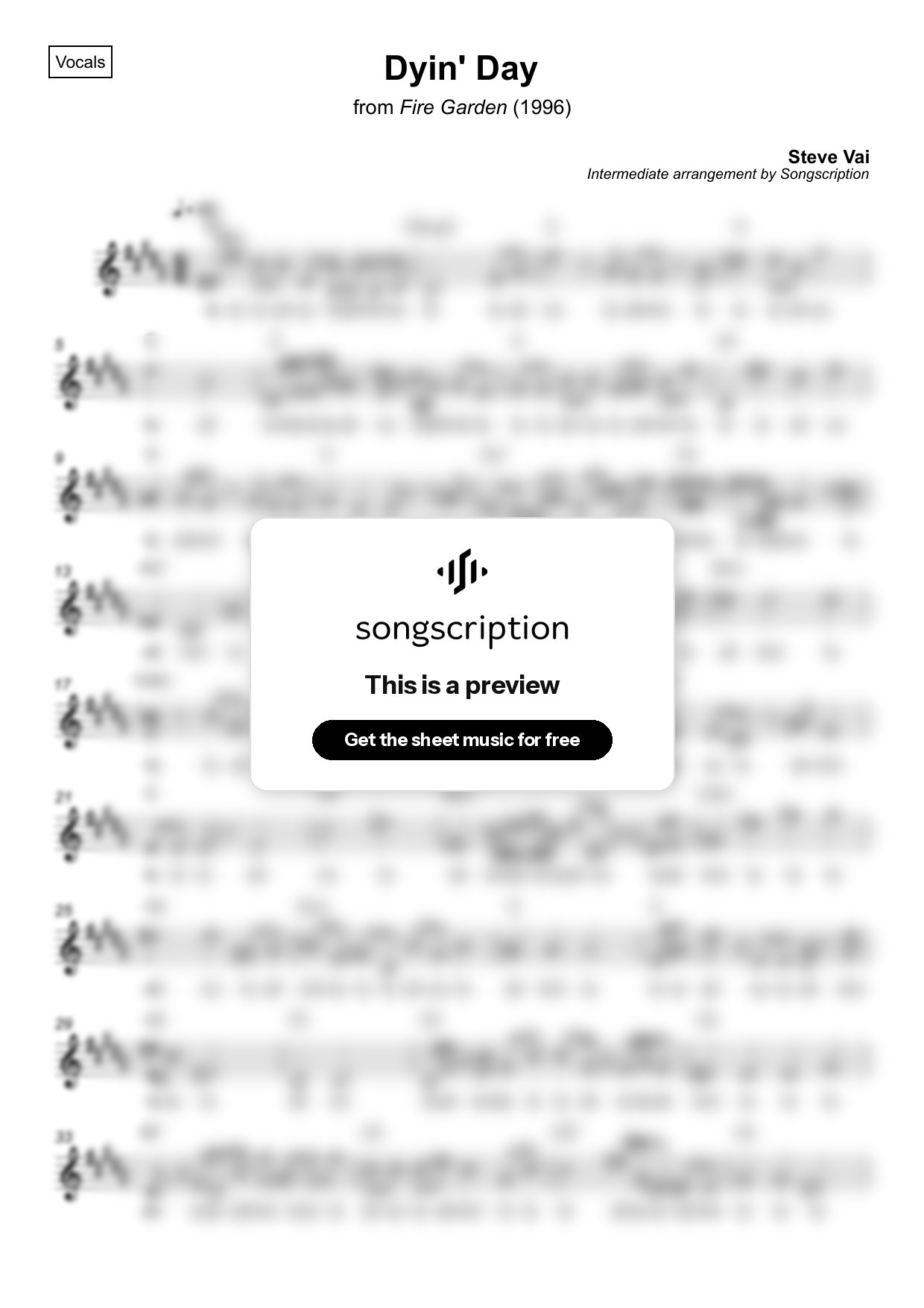 Intermediate Vocals Sheet Music for "Dyin' Day" by Steve Vai