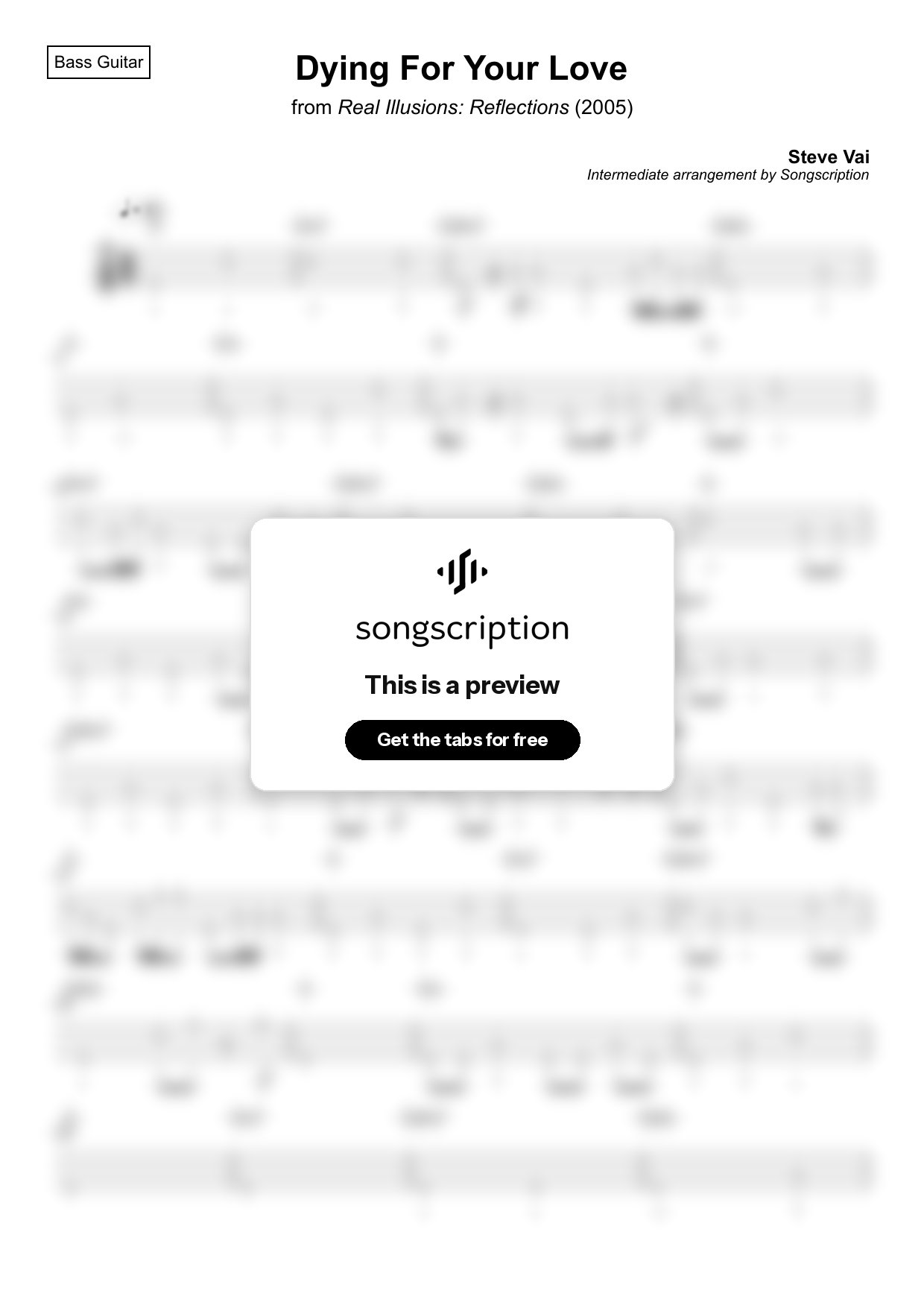 Intermediate Bass Guitar Tabs for "Dying For Your Love" by Steve Vai