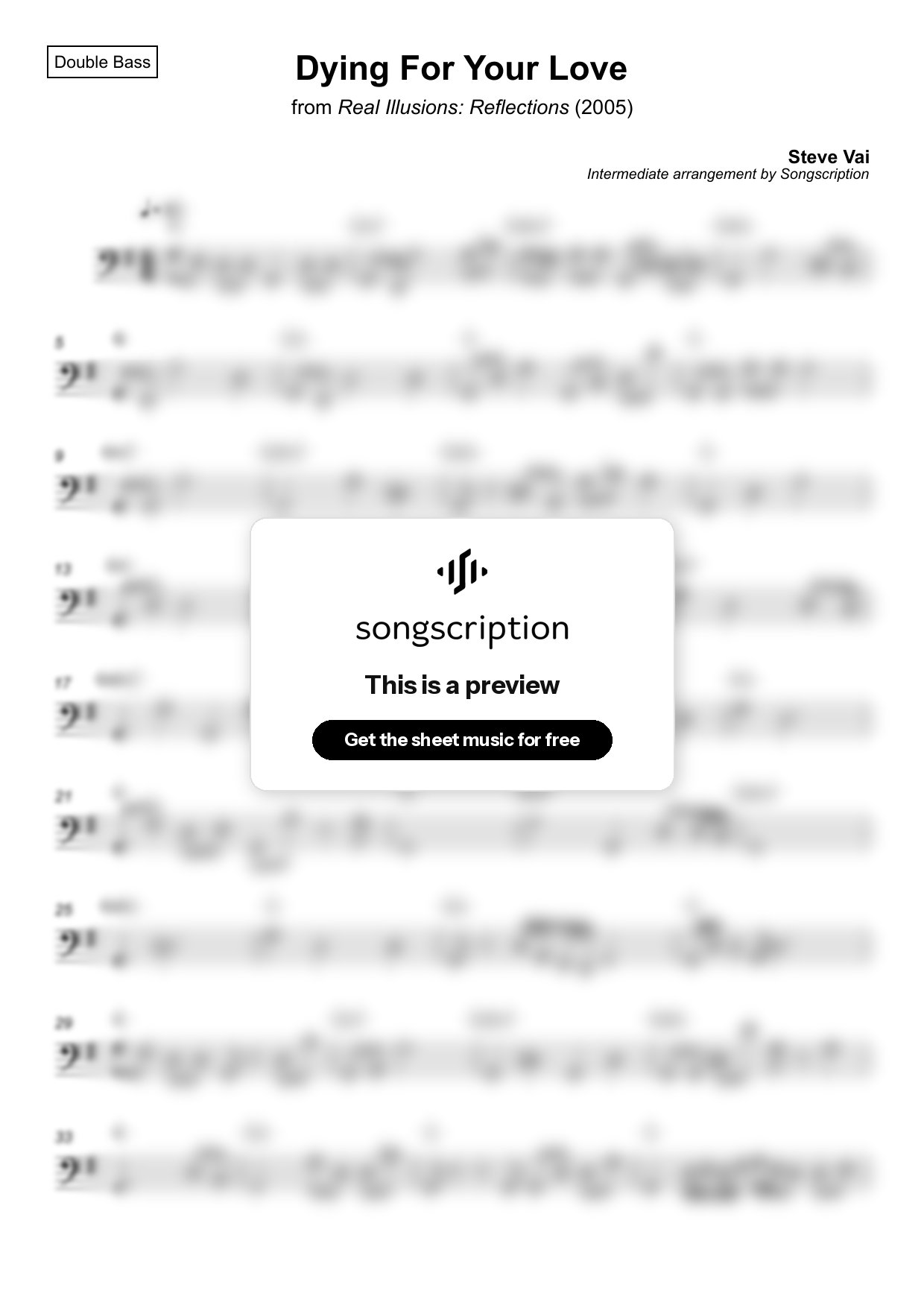Intermediate Double Bass Sheet Music for "Dying For Your Love" by Steve Vai