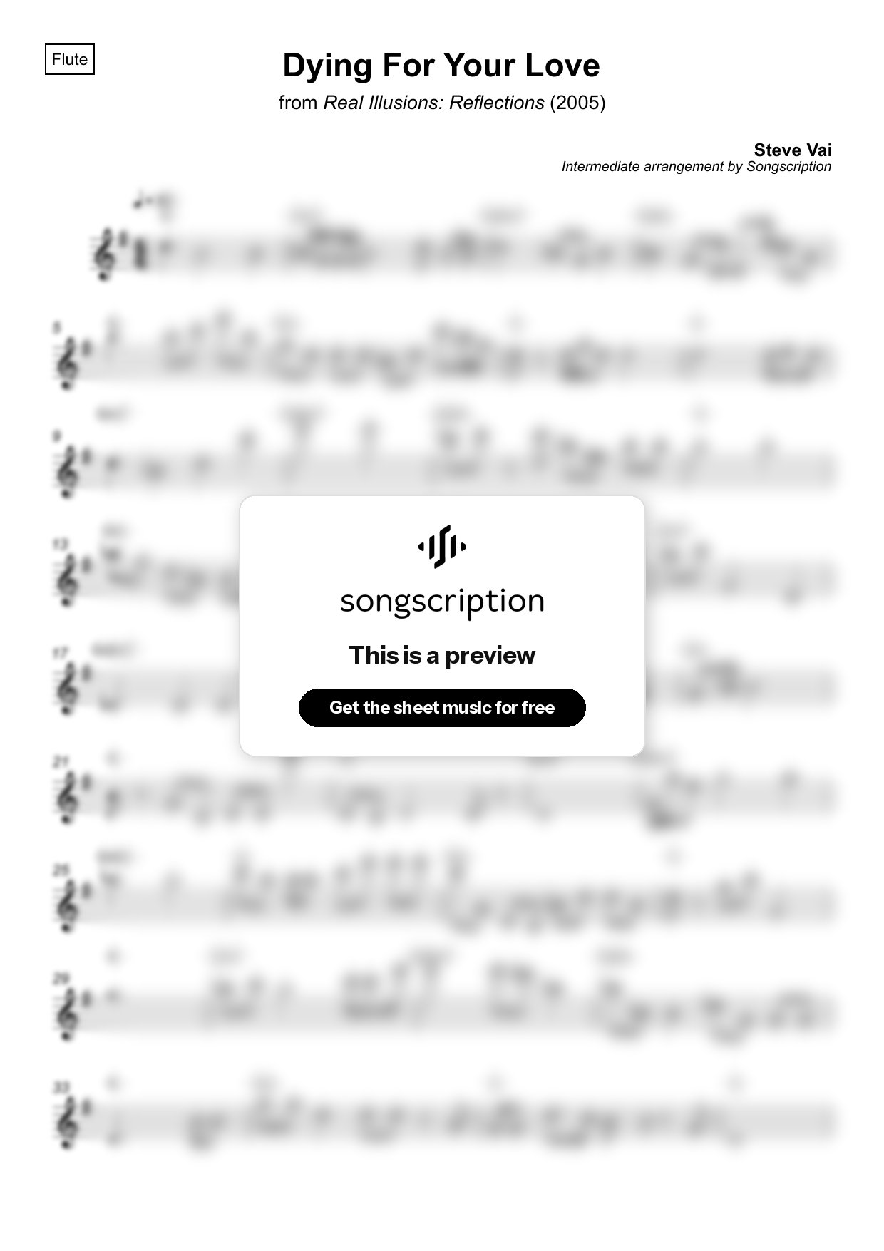 Intermediate Flute Sheet Music for "Dying For Your Love" by Steve Vai