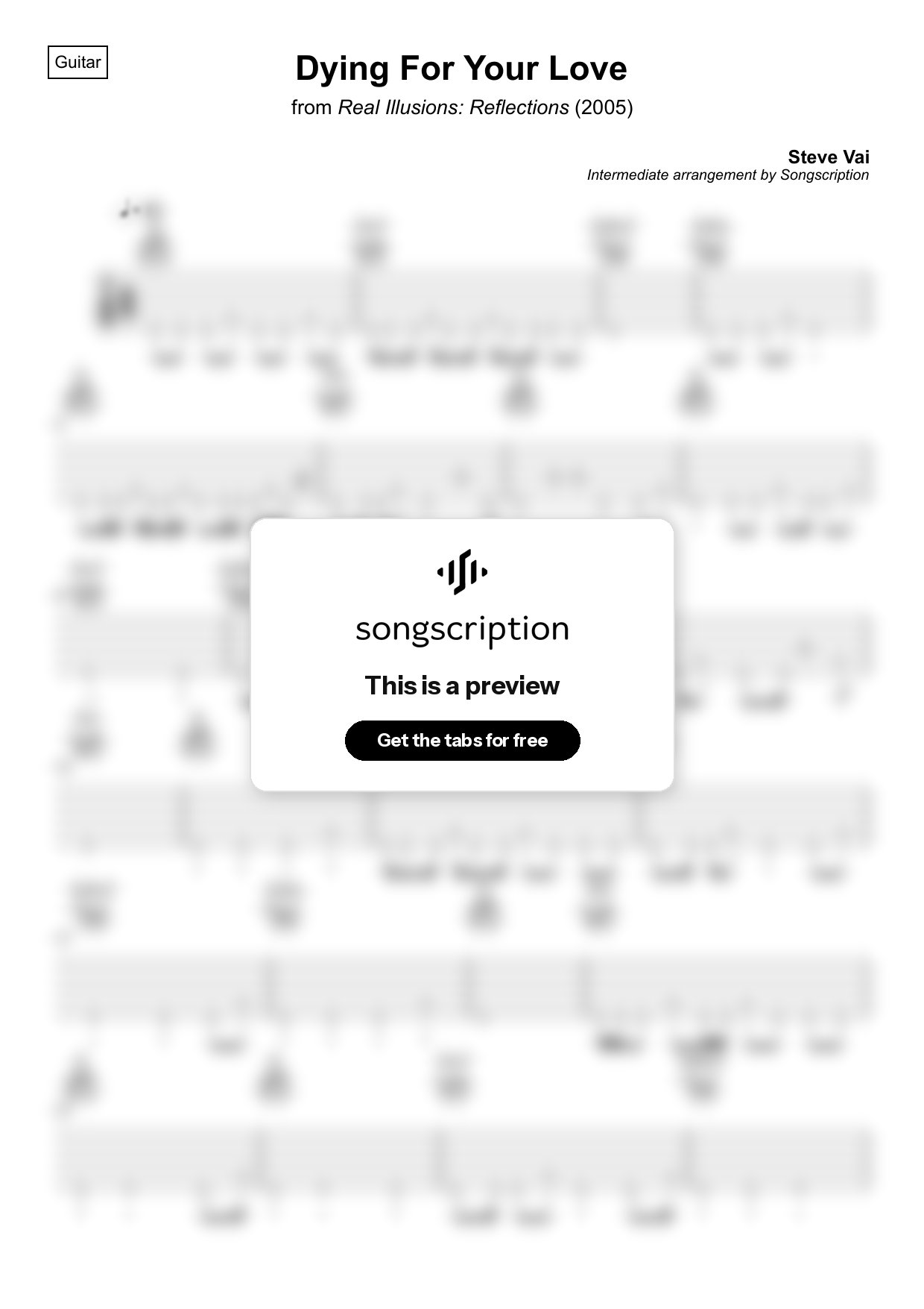 Intermediate Acoustic Guitar Tabs for "Dying For Your Love" by Steve Vai